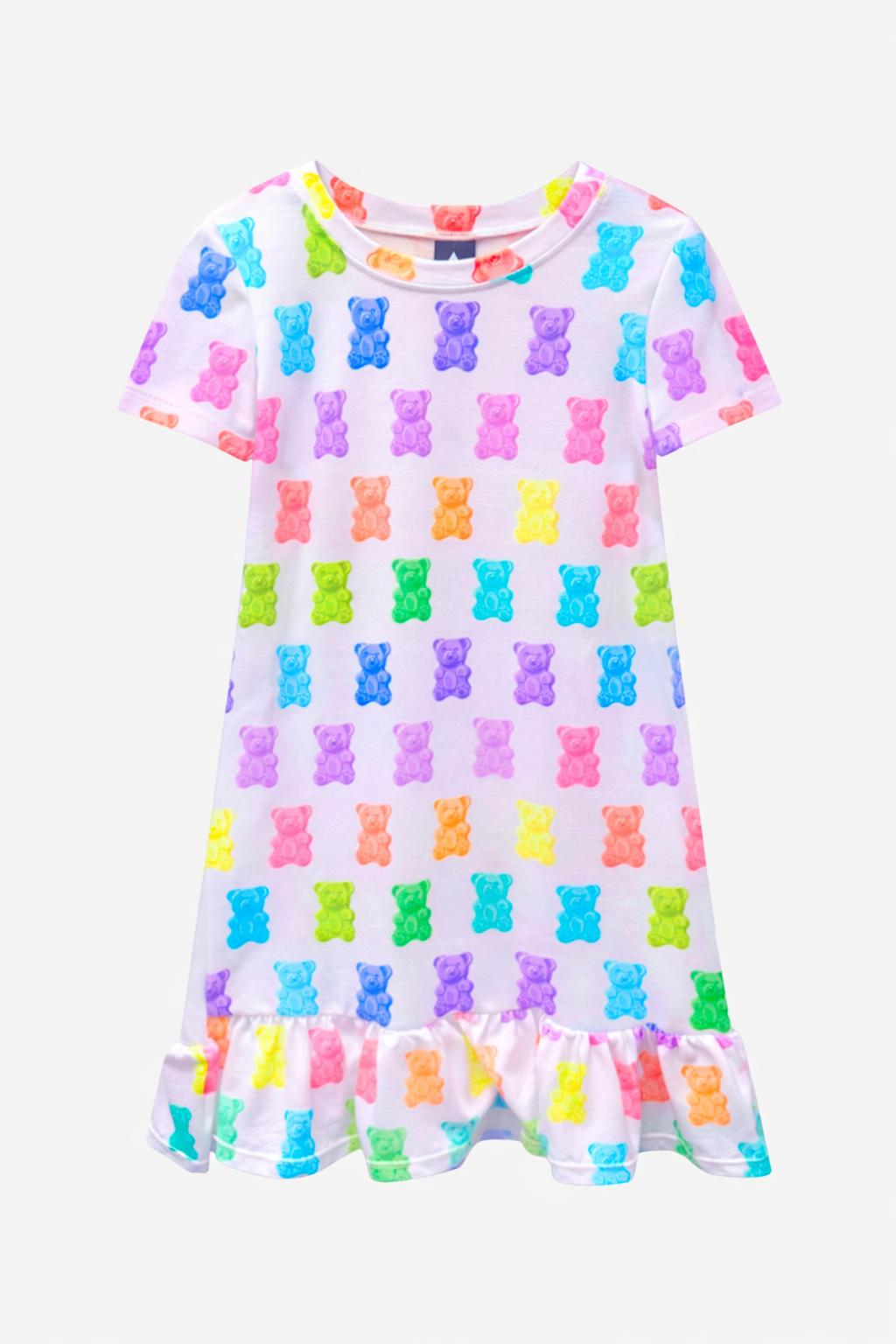 Simply Soft Short Sleeve Ruffle Lounge Dress - Lilac Rainbow Gummy Bear
