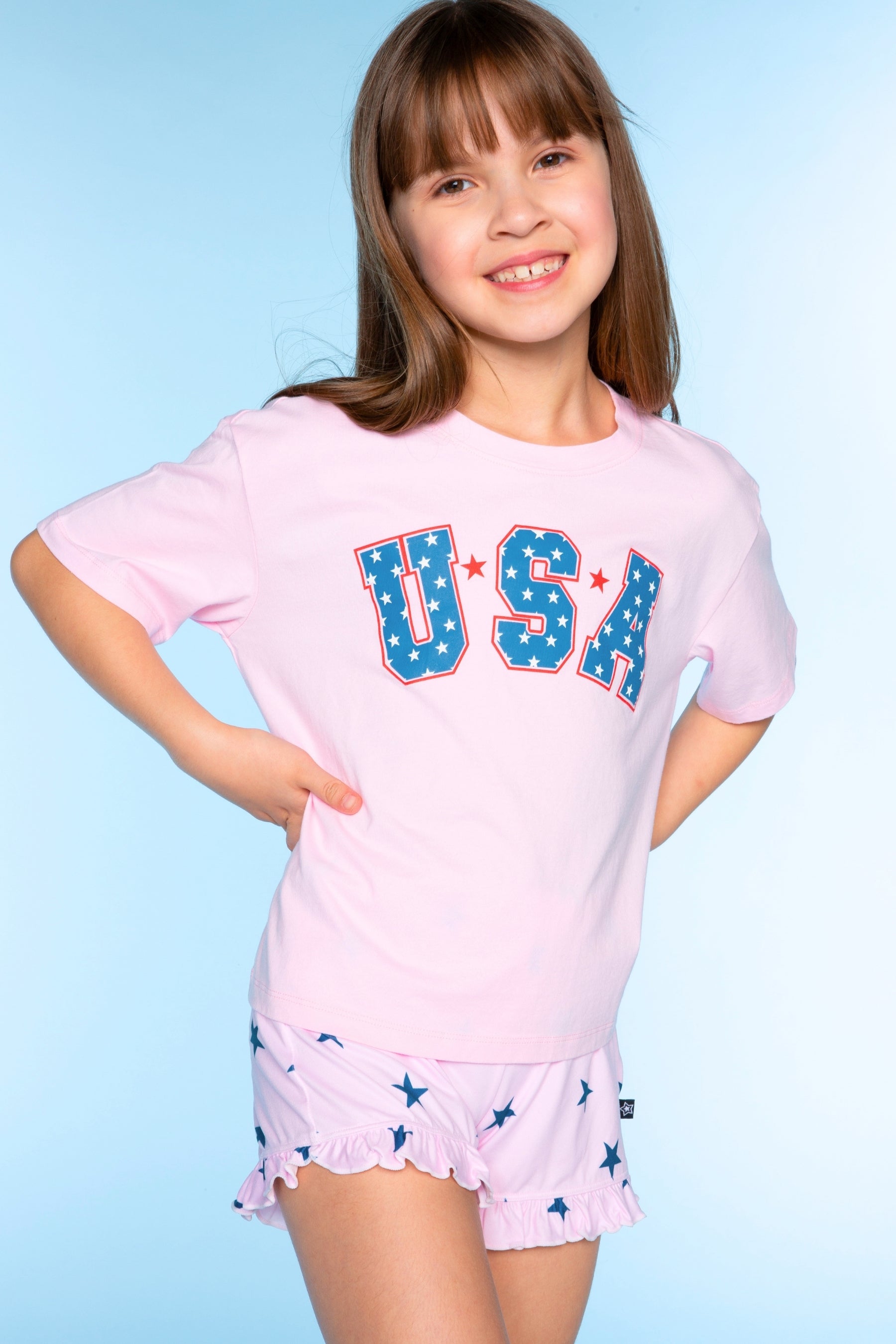 2-Pack Washed Cotton Drop Shoulder Tee - Cream Denim Leopard Heart | Light Blue Vintage Daisy