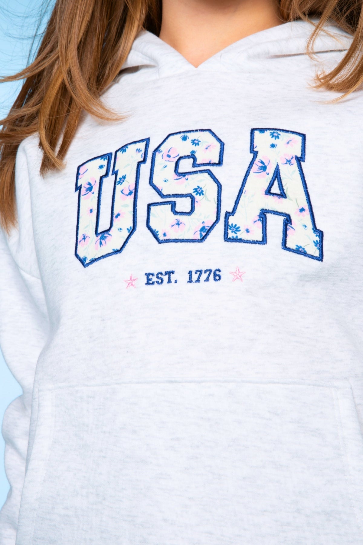 College French Terry Oversized Hoodie - Lt Heather Grey Floral USA