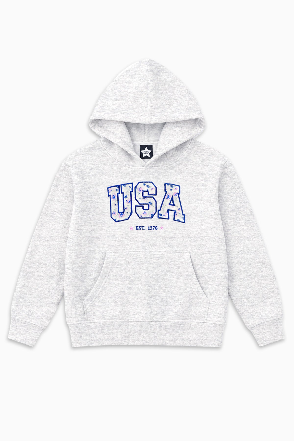 College French Terry Oversized Hoodie - Lt Heather Grey Floral USA
