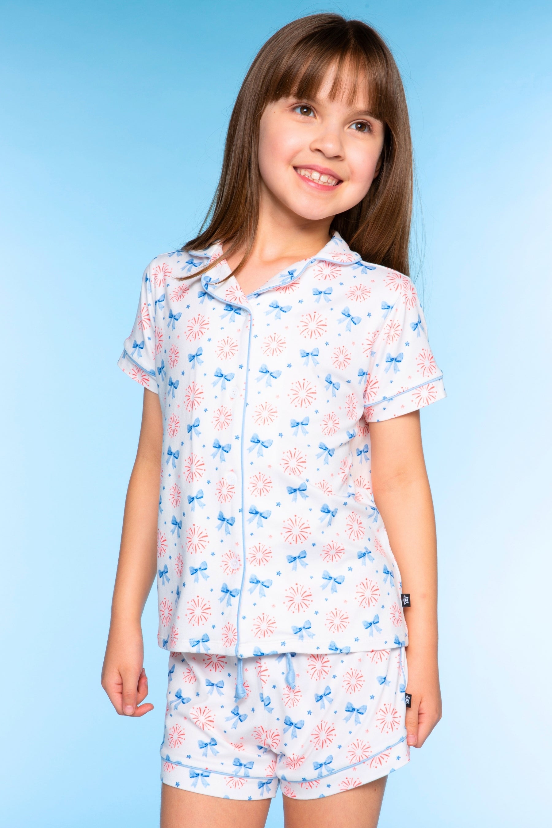 Short Sleeve Simply Soft Button Down Top & Short - Pink Ivory Striped Strawberry
