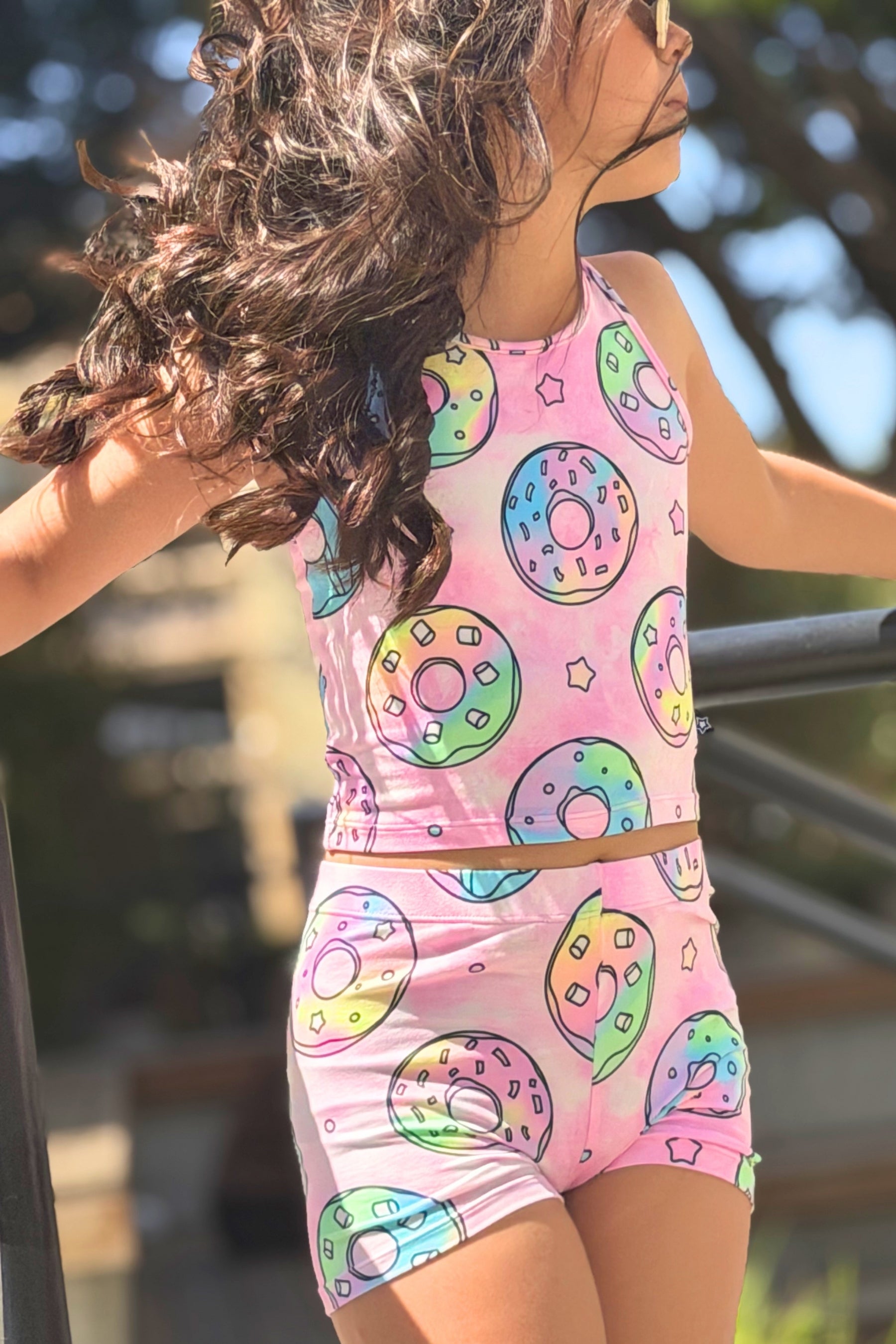 Simply Soft Cropped Racerback Tank & Tumble Short - Lilac Rainbow Foil Hearts & Stars - NEW!