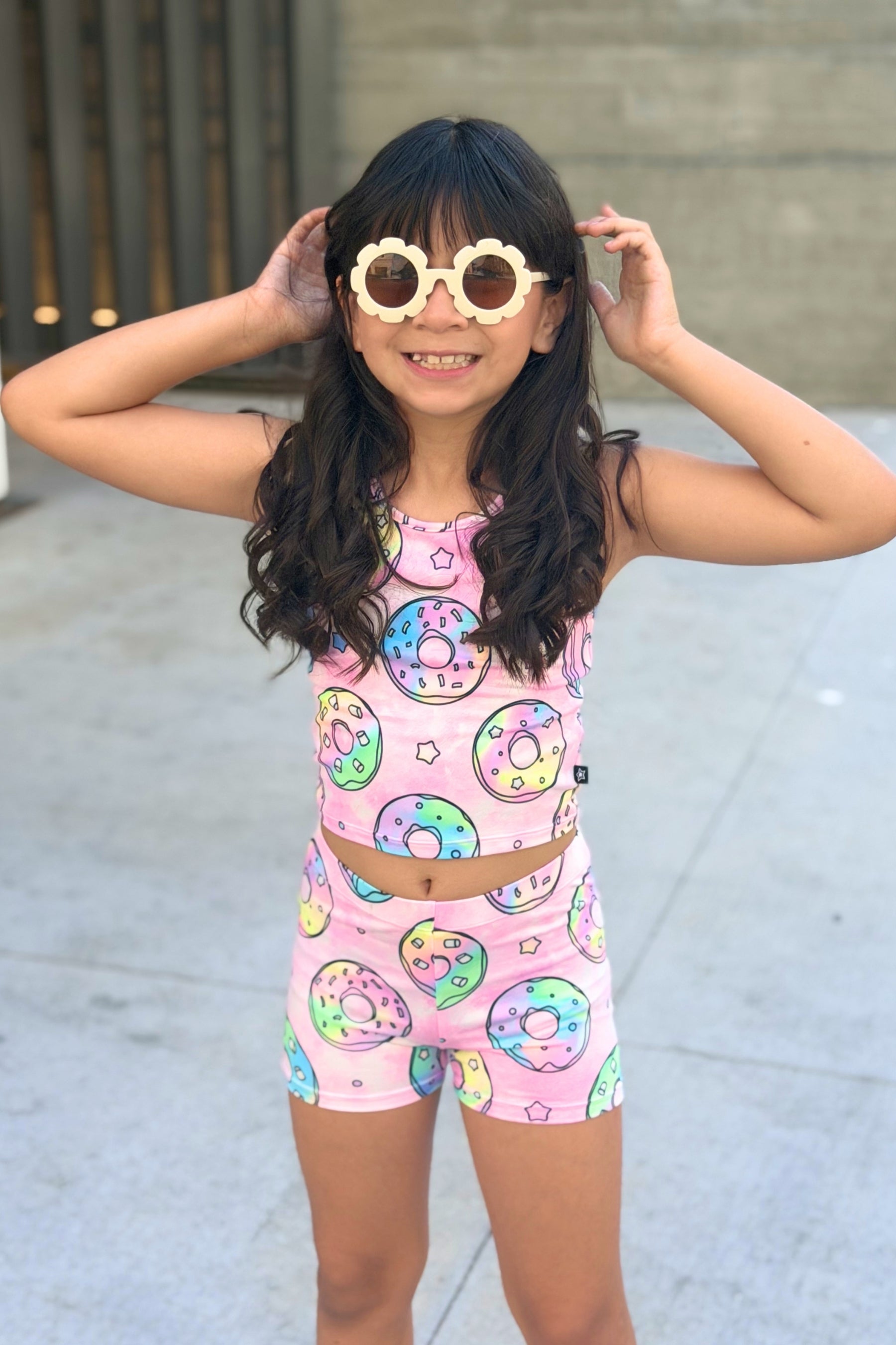 Simply Soft Cropped Racerback Tank & Tumble Short - Lilac Rainbow Foil Hearts & Stars - NEW!