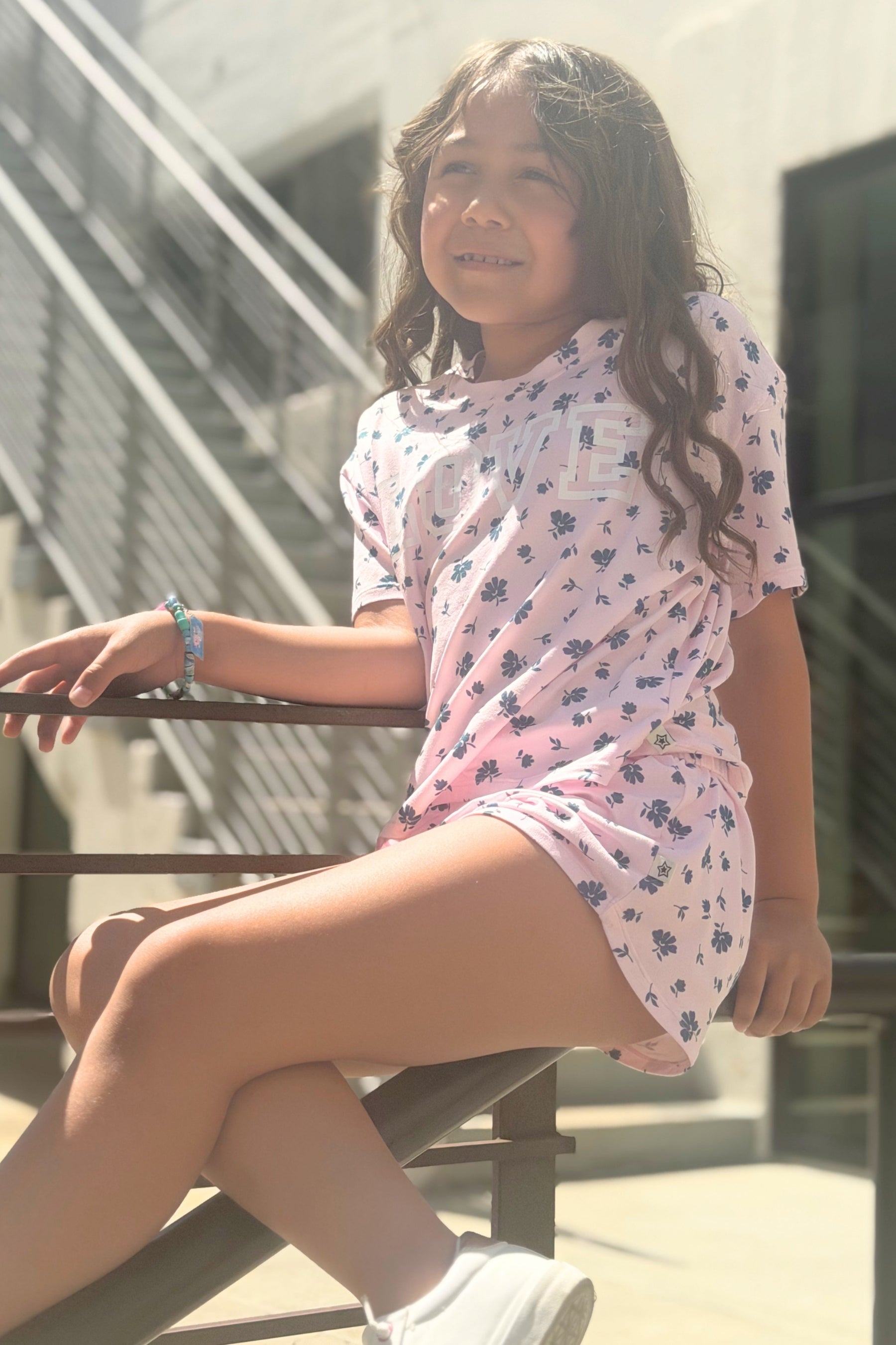 Simply Soft Easy Tee & Dolphin Short Set - Lt Blue Pink Foil Ice Cream