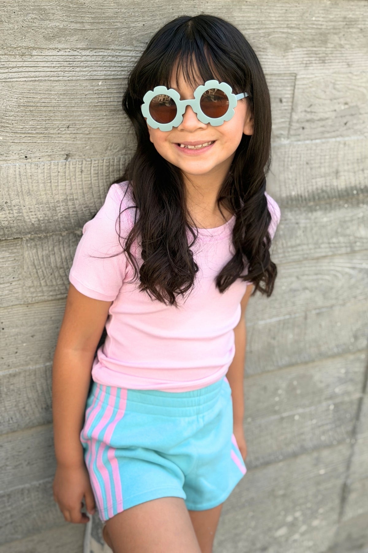 French Terry Smocked Striped Short - Pink Denim