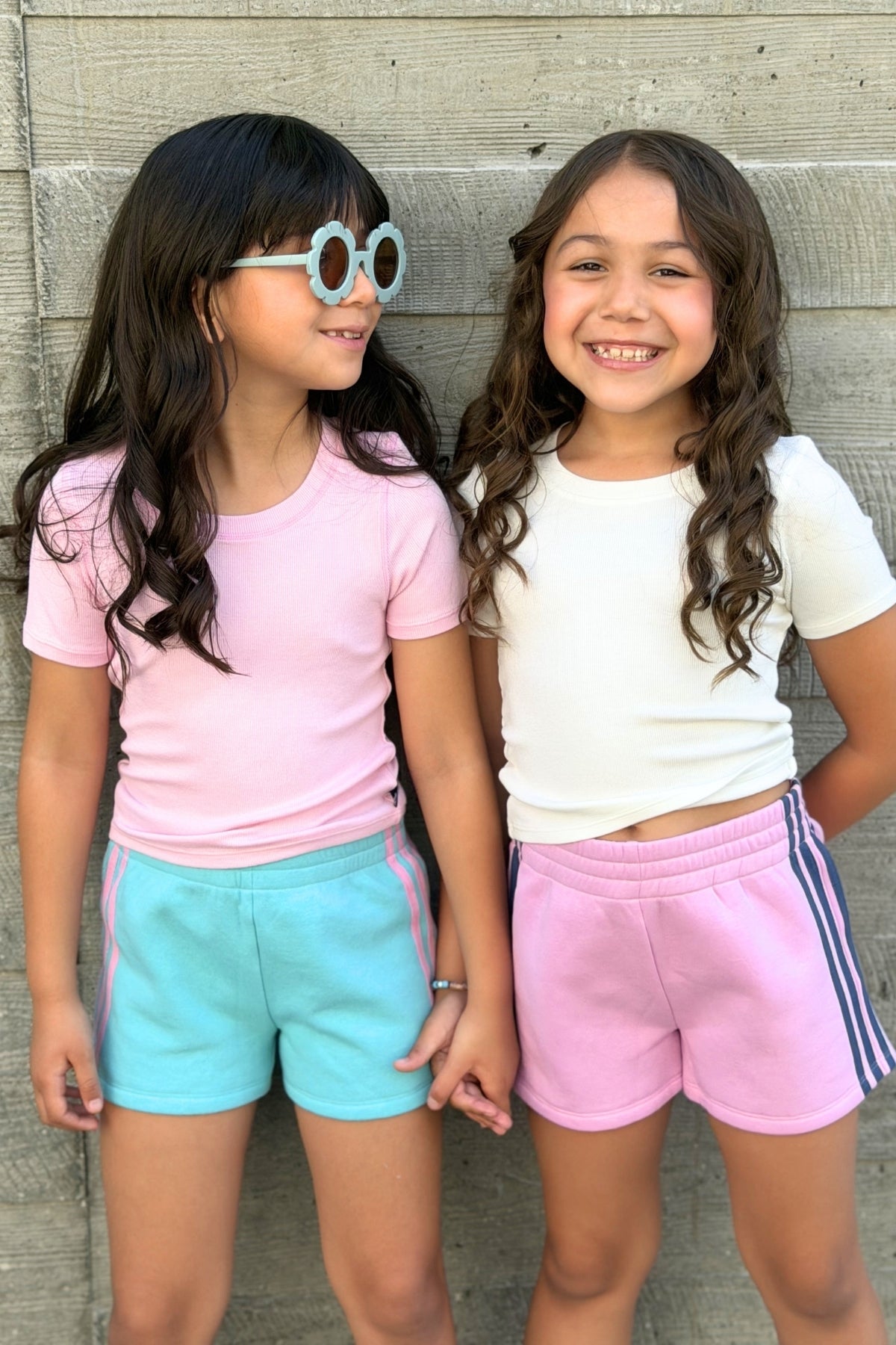 French Terry Smocked Striped Short - Pink Denim