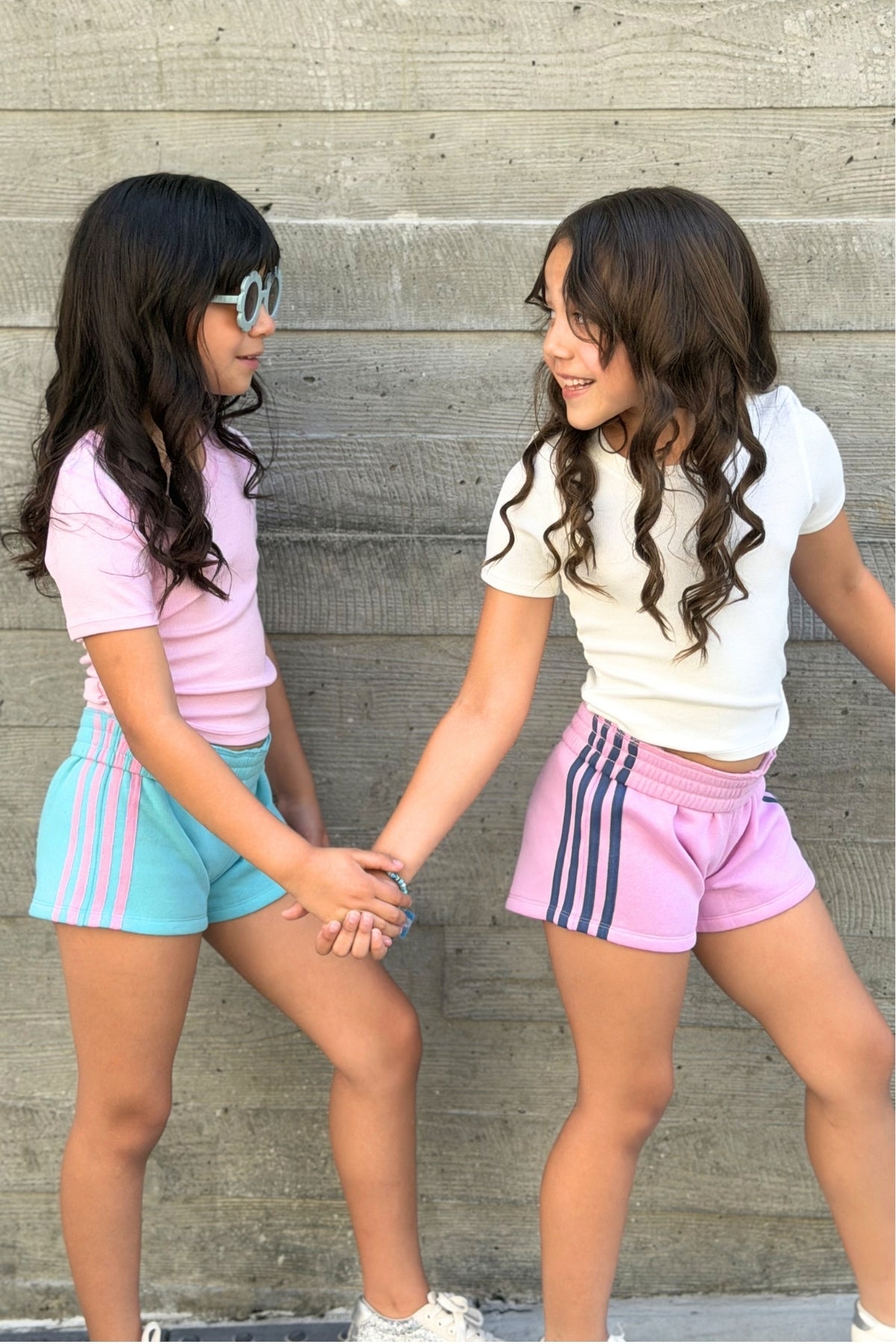 French Terry Smocked Striped Short - Pink Denim