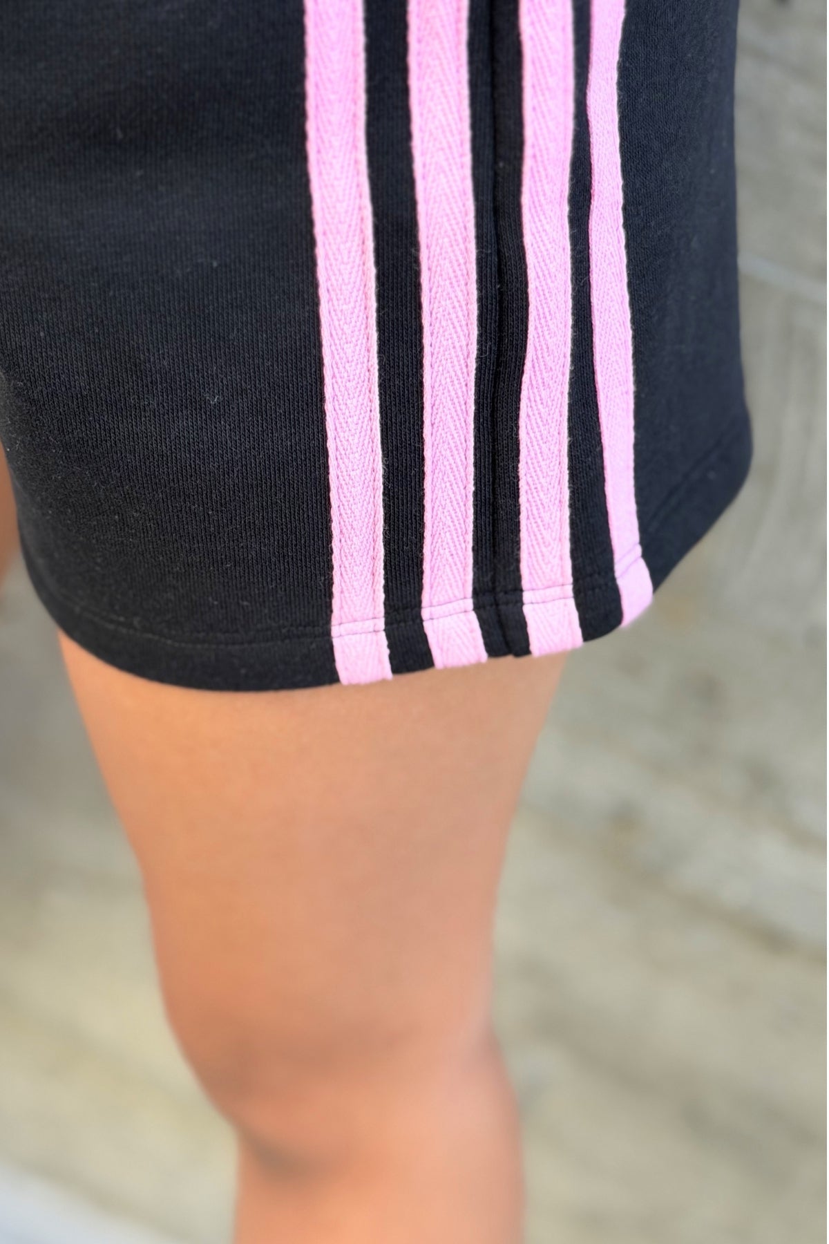 French Terry Smocked Striped Short - Pink Denim