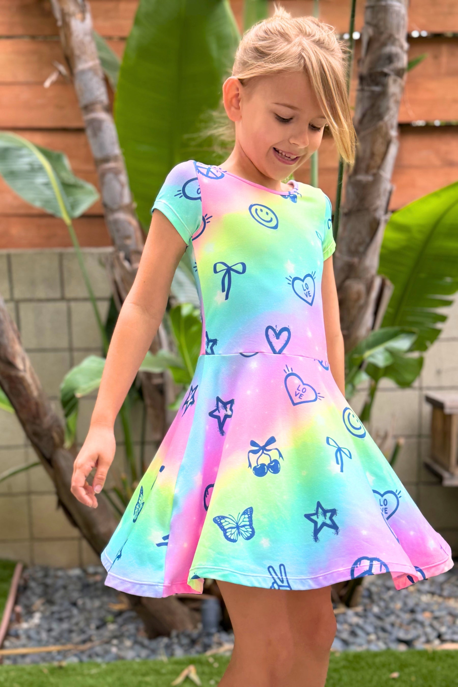 Simply Soft Short Sleeve Skater Dress - Rainbow Graffiti Elements - NEW!