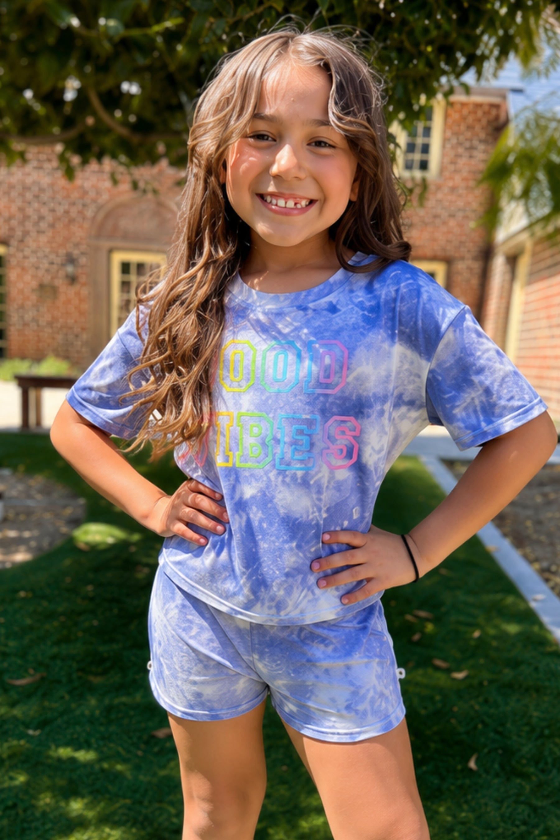 Simply Soft Easy Tee & Dolphin Short Set - Lt Blue Pink Foil Ice Cream