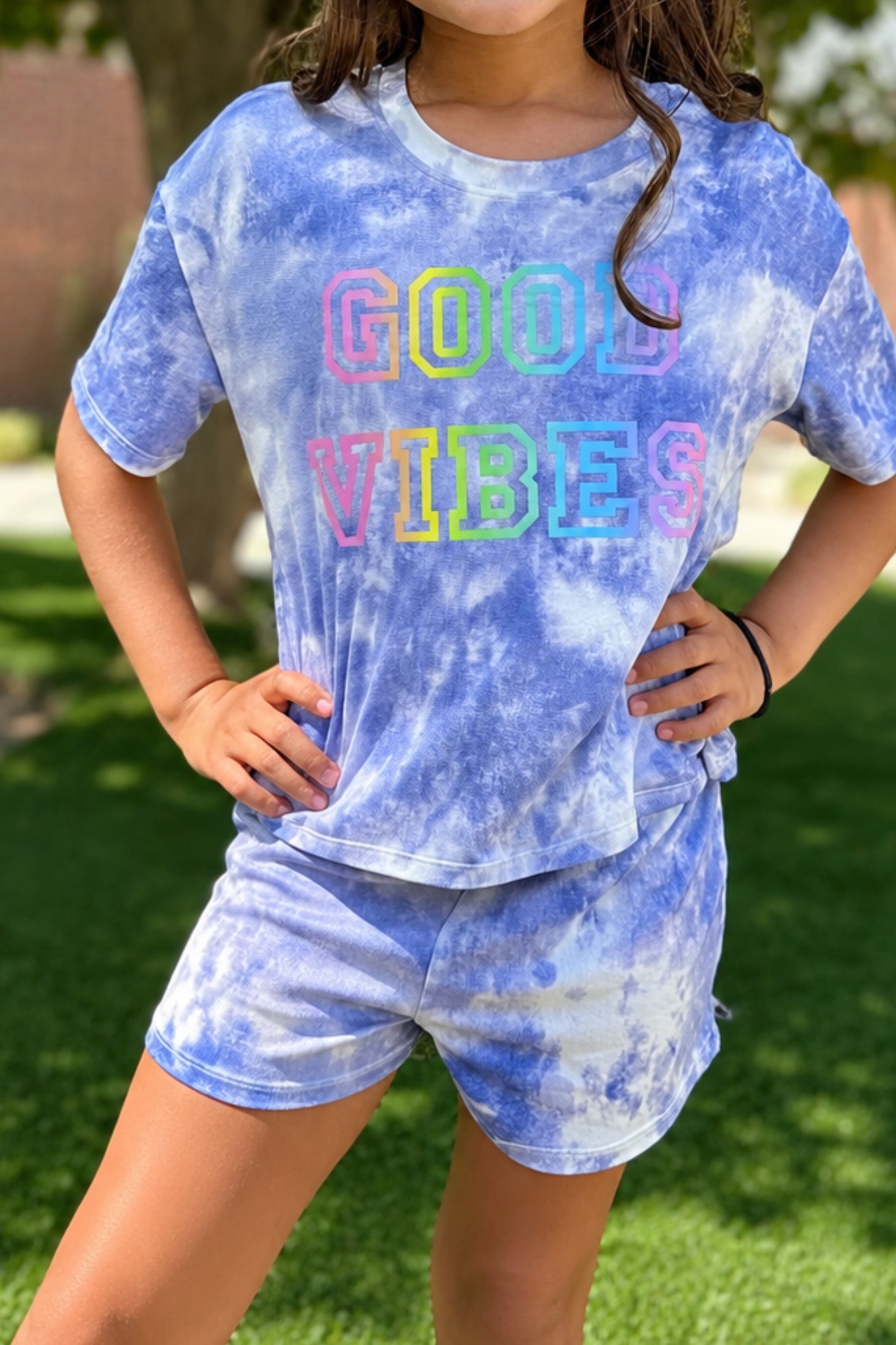 Simply Soft Easy Tee & Dolphin Short Set - Lt Blue Pink Foil Ice Cream
