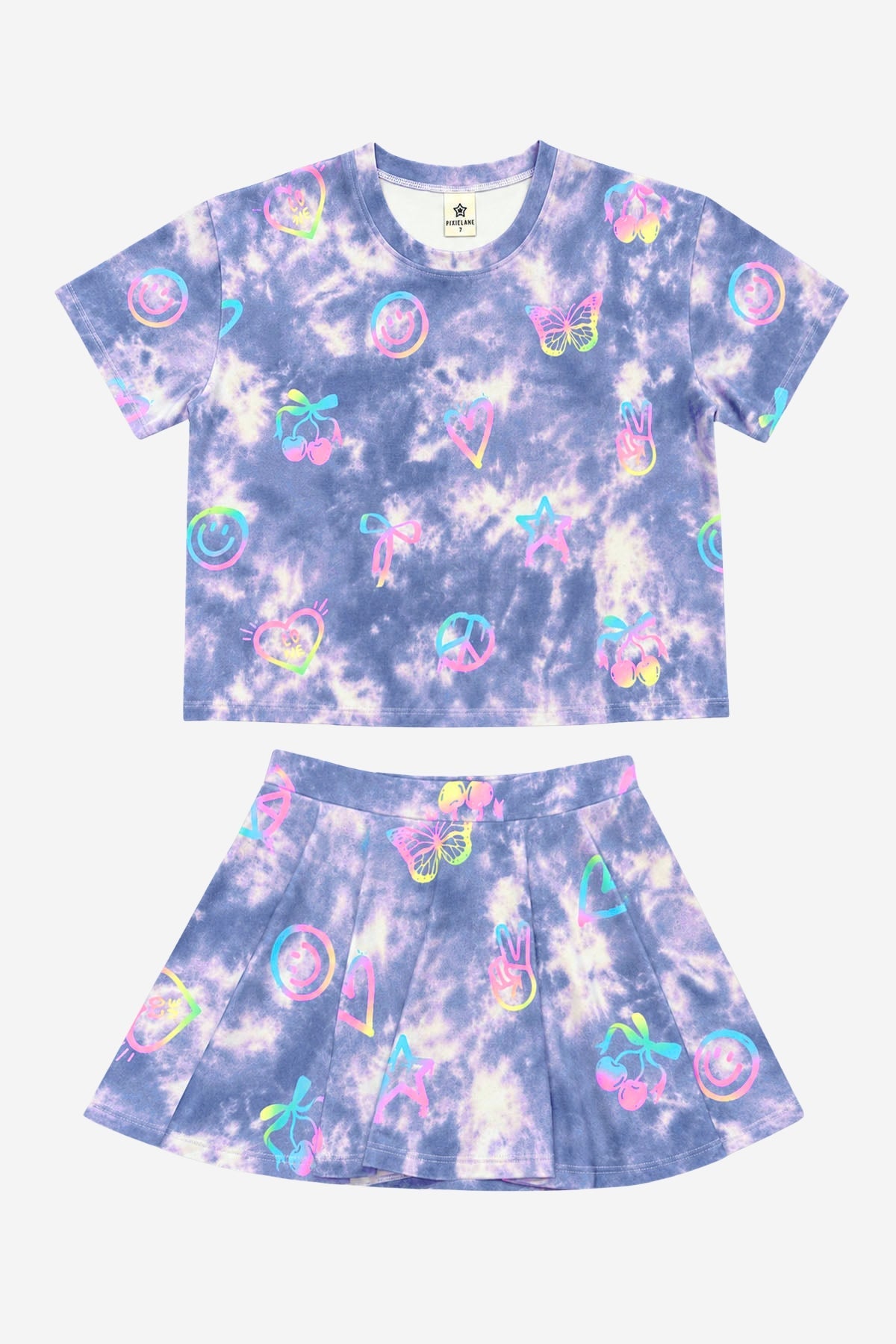 Simply Soft Easy Tee & Skort Set - Denim Tie Dye Graffiti Elements - NEW!