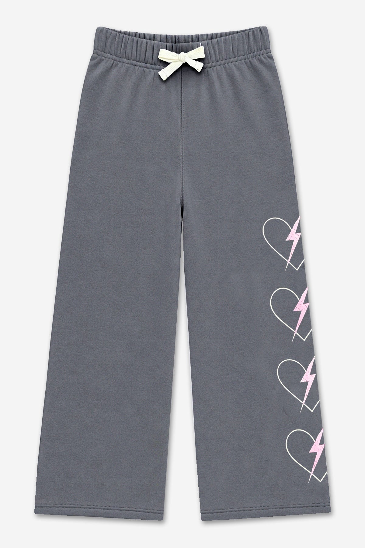 Cloud Soft French Terry Wide Leg Pant - Charcoal Heart Bolt - NEW!