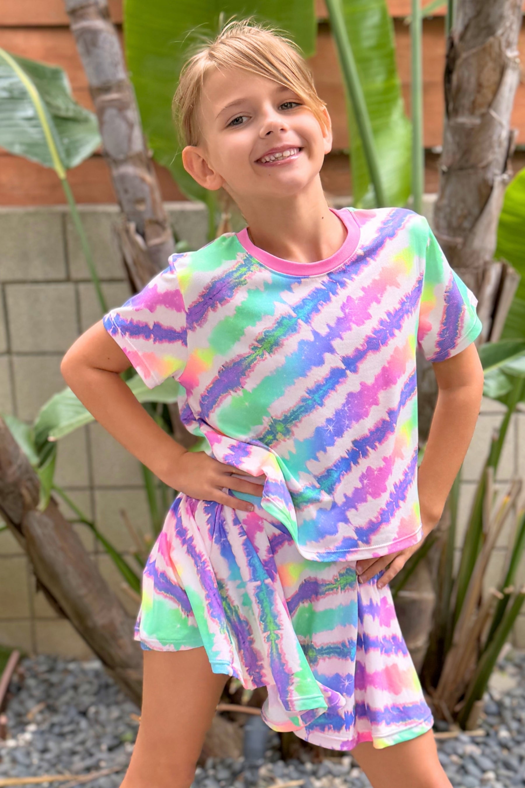 Simply Soft Easy Tee & Skort Set - Denim Tie Dye Graffiti Elements - NEW!