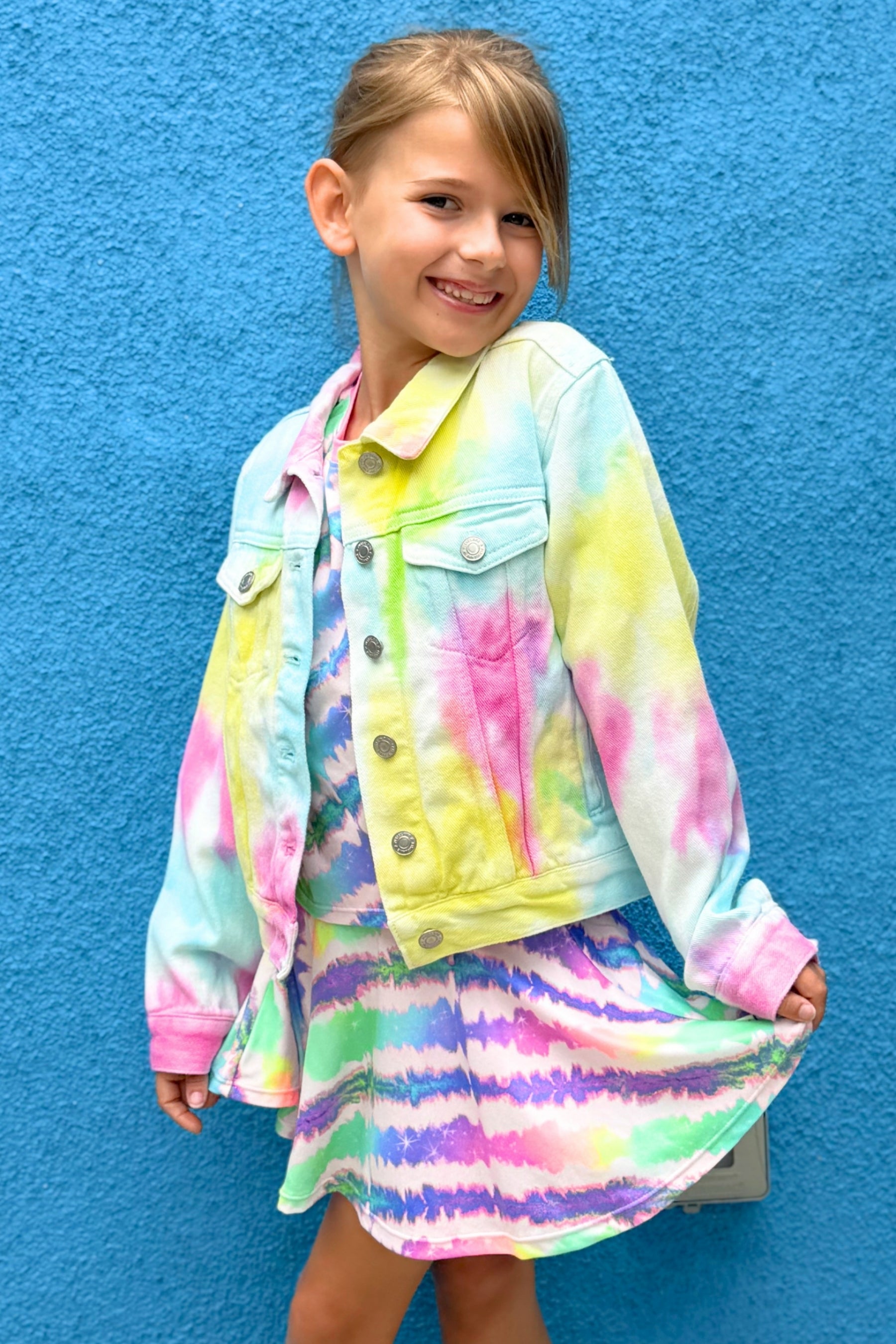 Simply Soft Easy Tee & Skort Set - Denim Tie Dye Graffiti Elements - NEW!