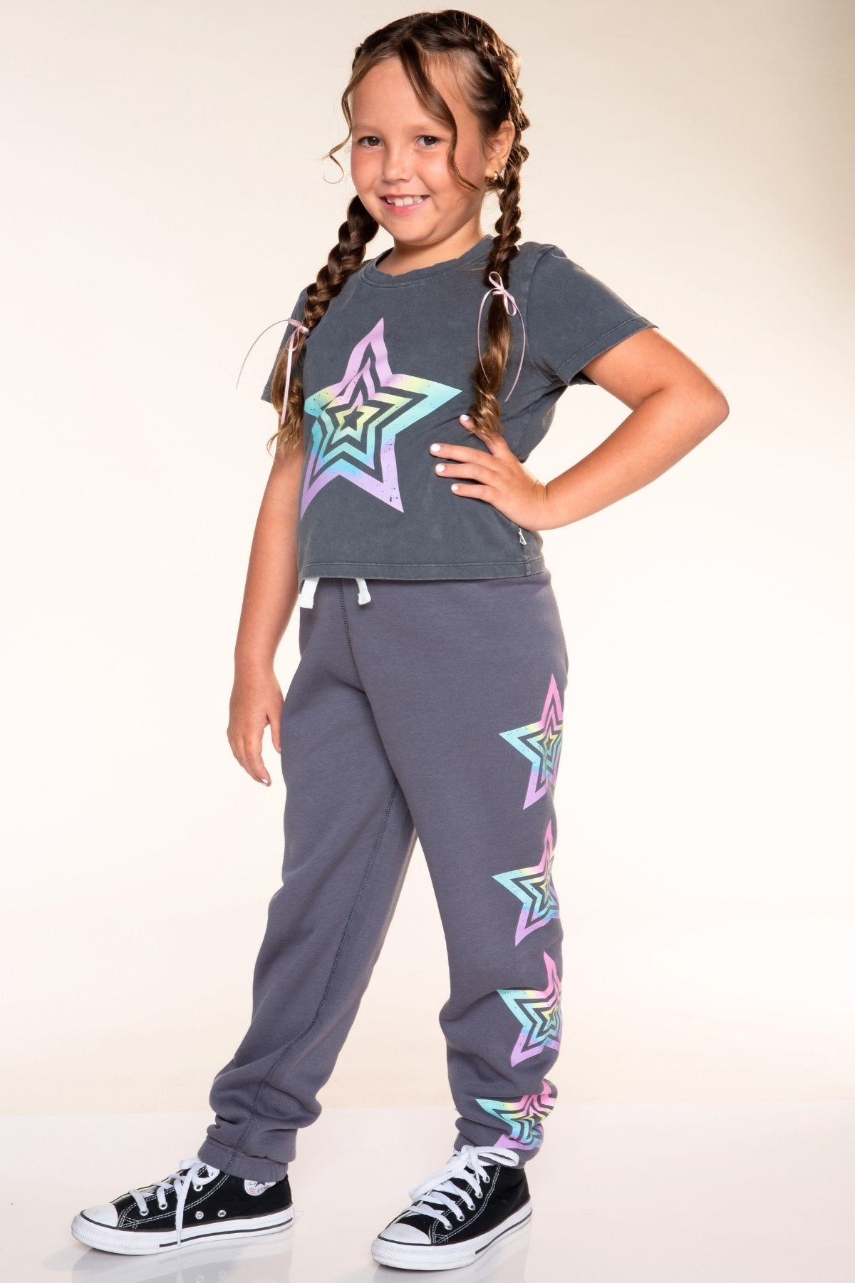 Cloud Soft French Terry Sweatpant - Black Pink Sequin Patches