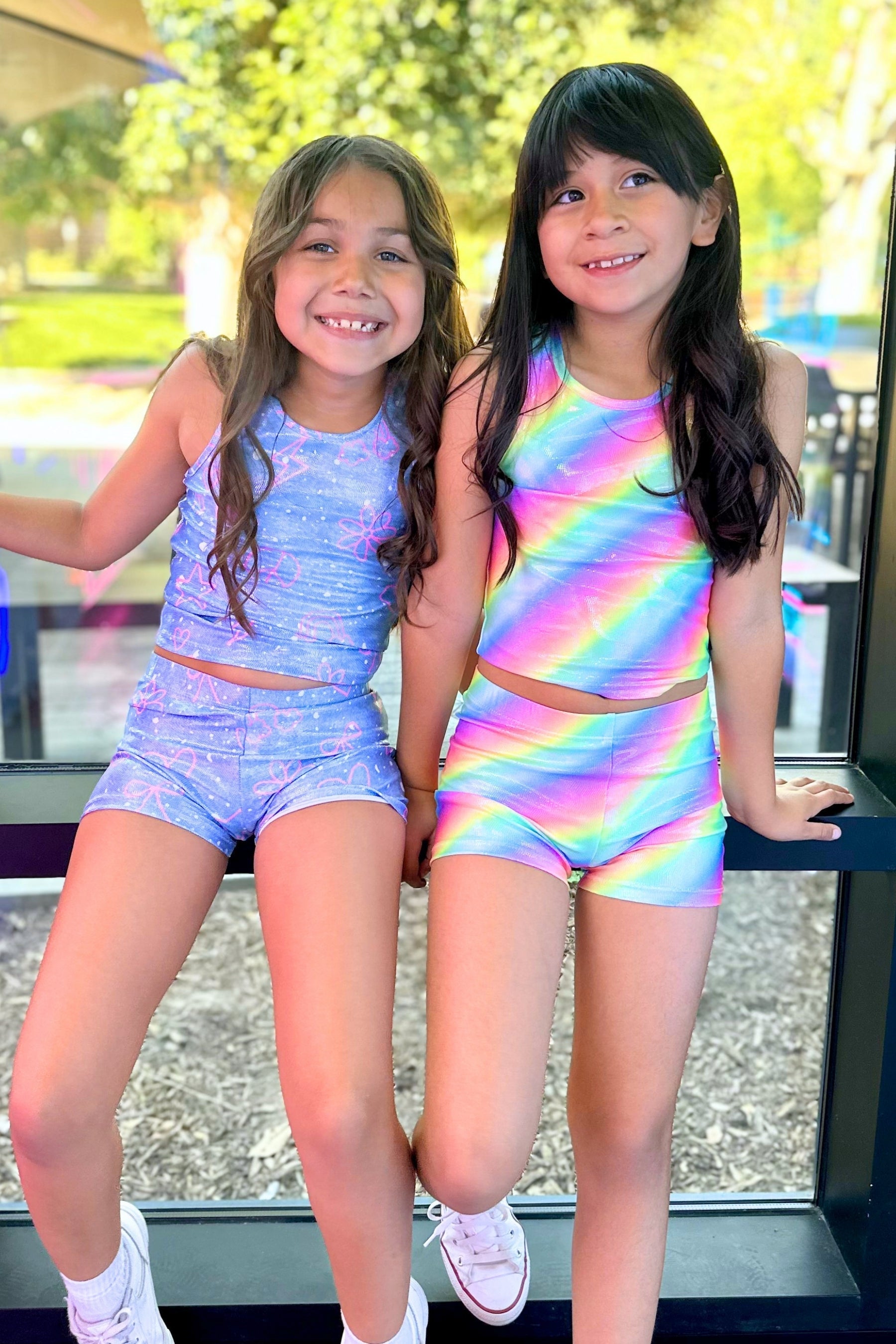 High Shine Cropped Racerback Tank & Tumble Short - Black Lollipops