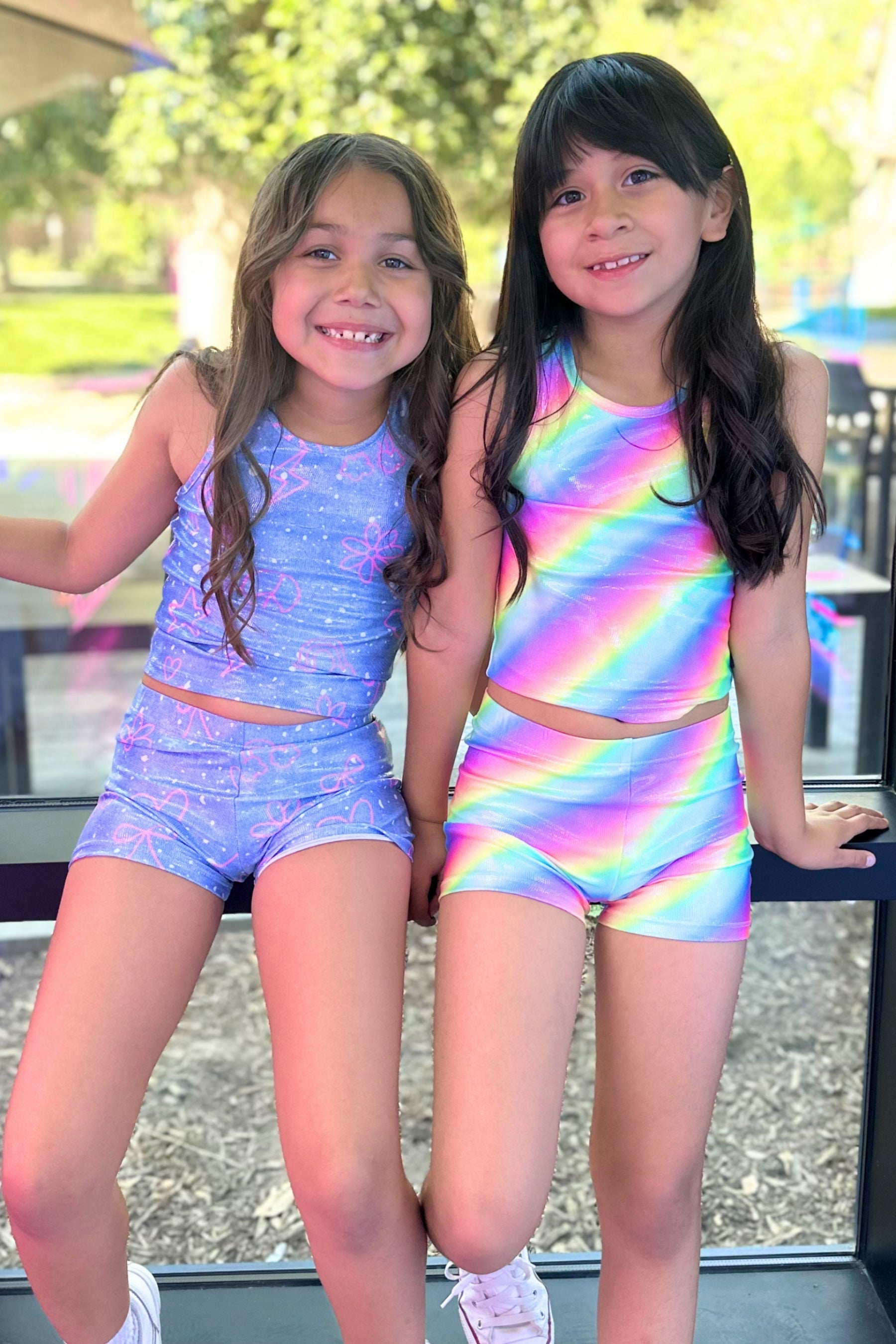 High Shine Cropped Racerback Tank & Tumble Short - Black Lollipops