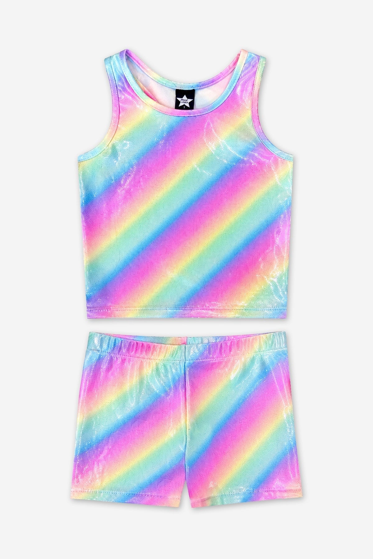 High Shine Cropped Racerback Tank & Tumble Short - Black Lollipops