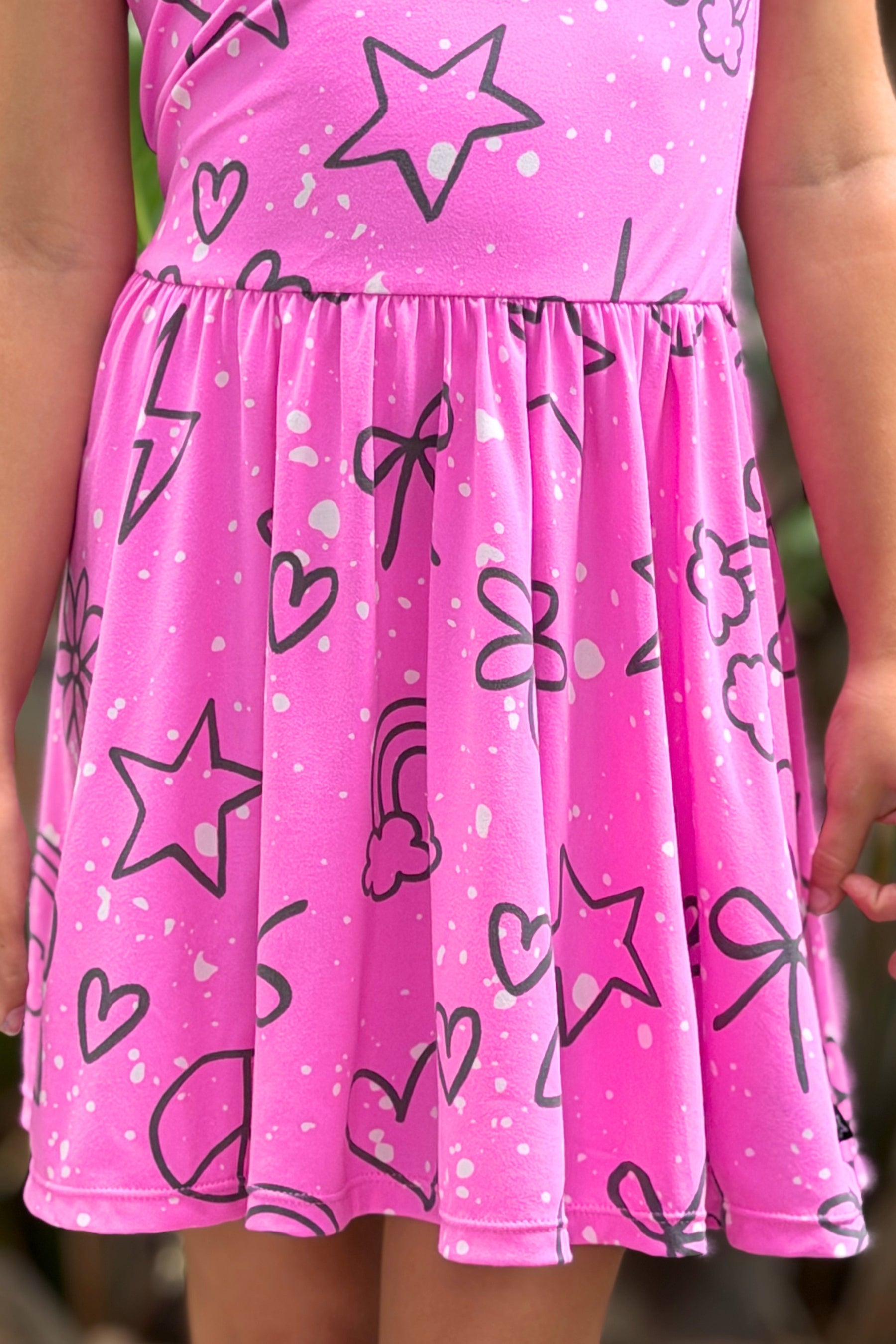 Simply Soft Short Sleeve Scoop Back Be Happy Dress - Neon Pink Sketch Emoji - NEW!