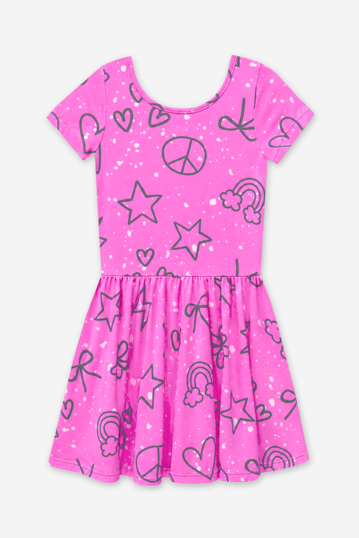 Simply Soft Short Sleeve Scoop Back Be Happy Dress - Neon Pink Sketch Emoji - NEW!