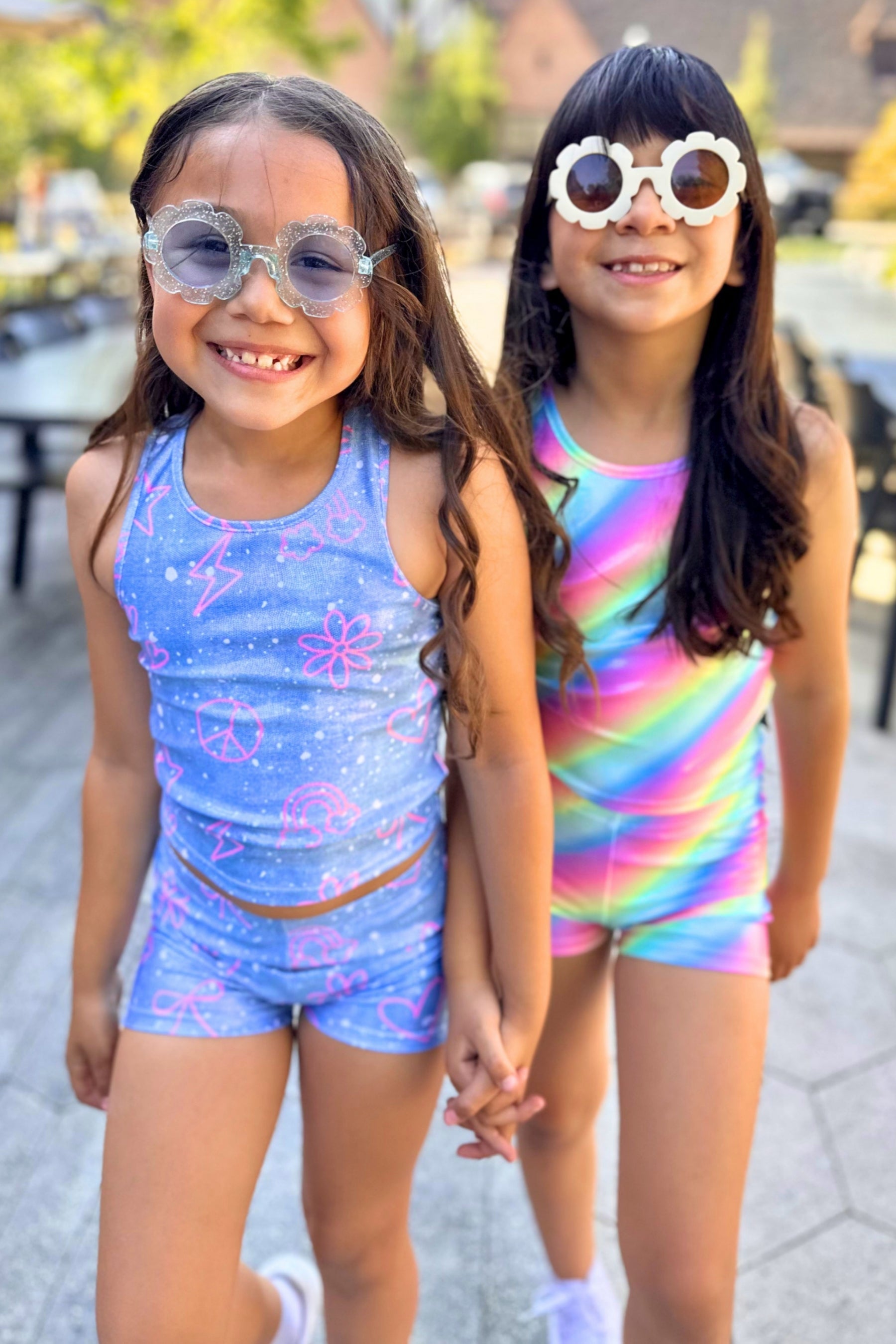 High Shine Cropped Racerback Tank & Tumble Short - Black Lollipops