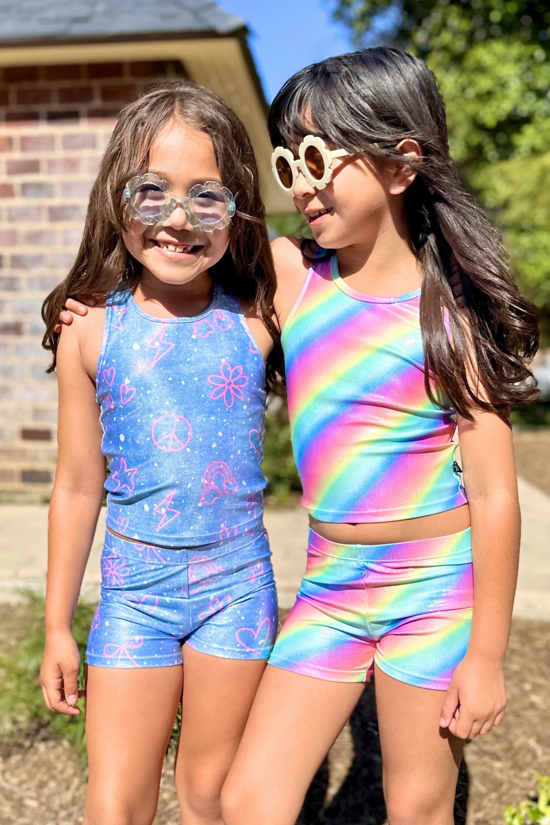 High Shine Cropped Racerback Tank & Tumble Short - Black Lollipops