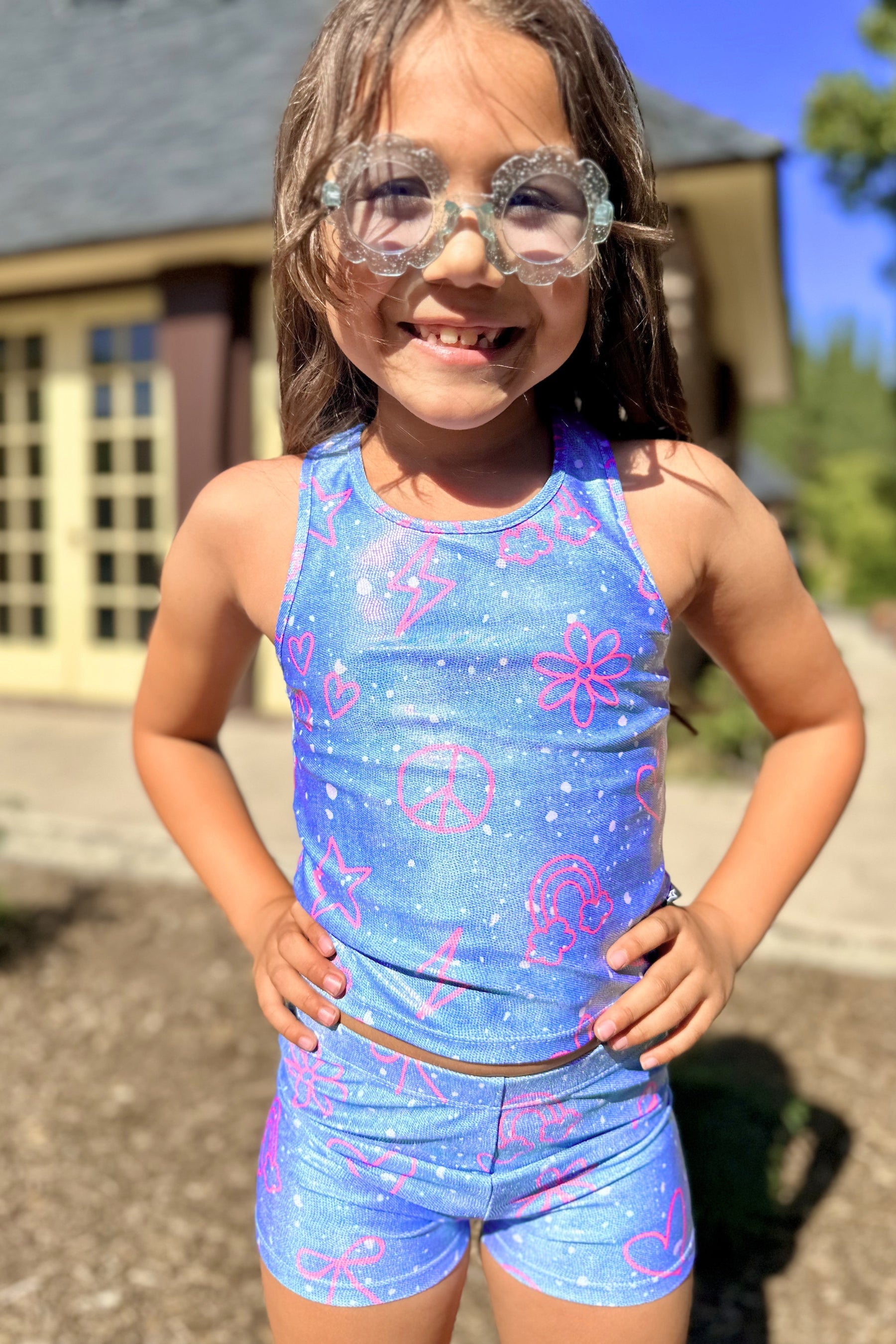 High Shine Cropped Racerback Tank & Tumble Short - Black Lollipops