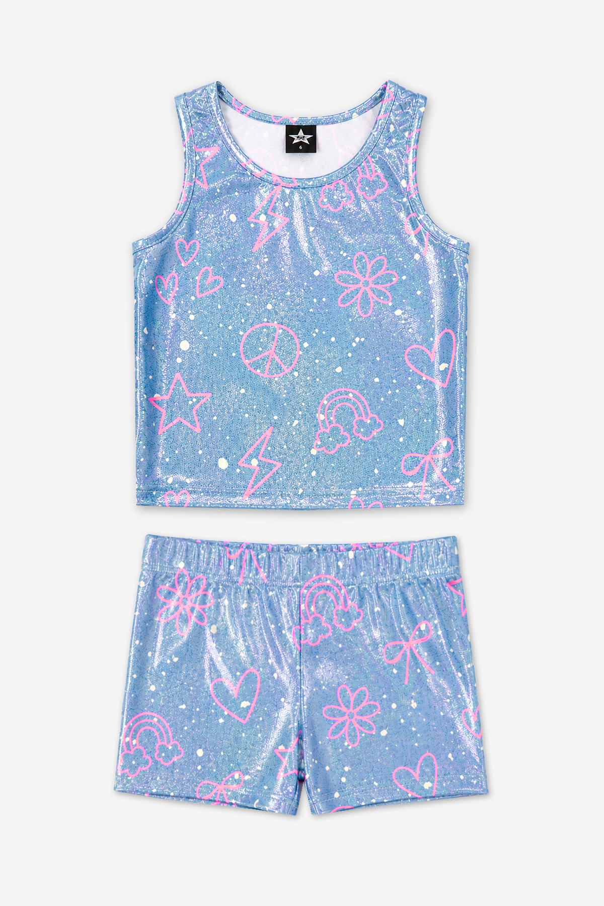 High Shine Cropped Racerback Tank & Tumble Short - Black Lollipops