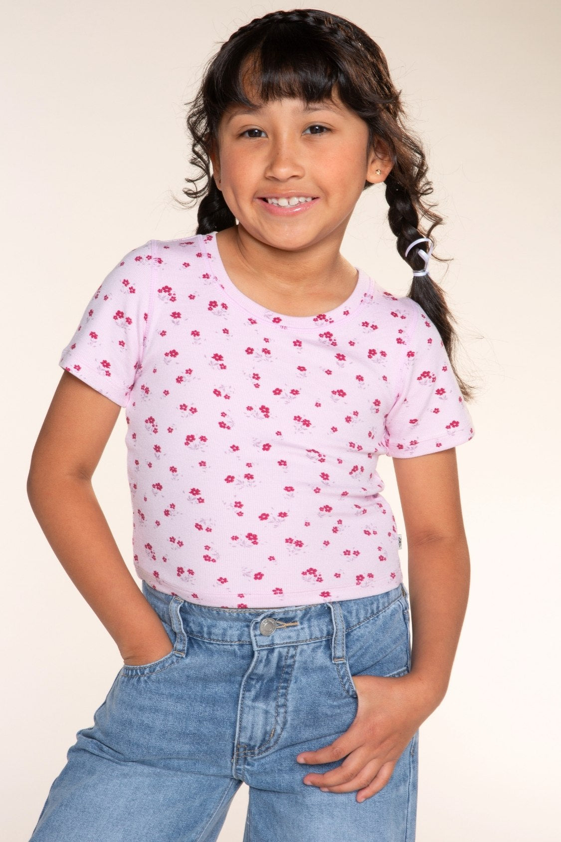 Ultra-Soft Ribbed Fitted Tee - H Grey Navy Floral - NEW!