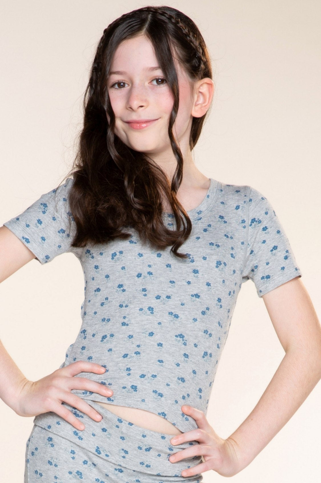 Ultra-Soft Ribbed Fitted Tee - H Grey Navy Floral - NEW!