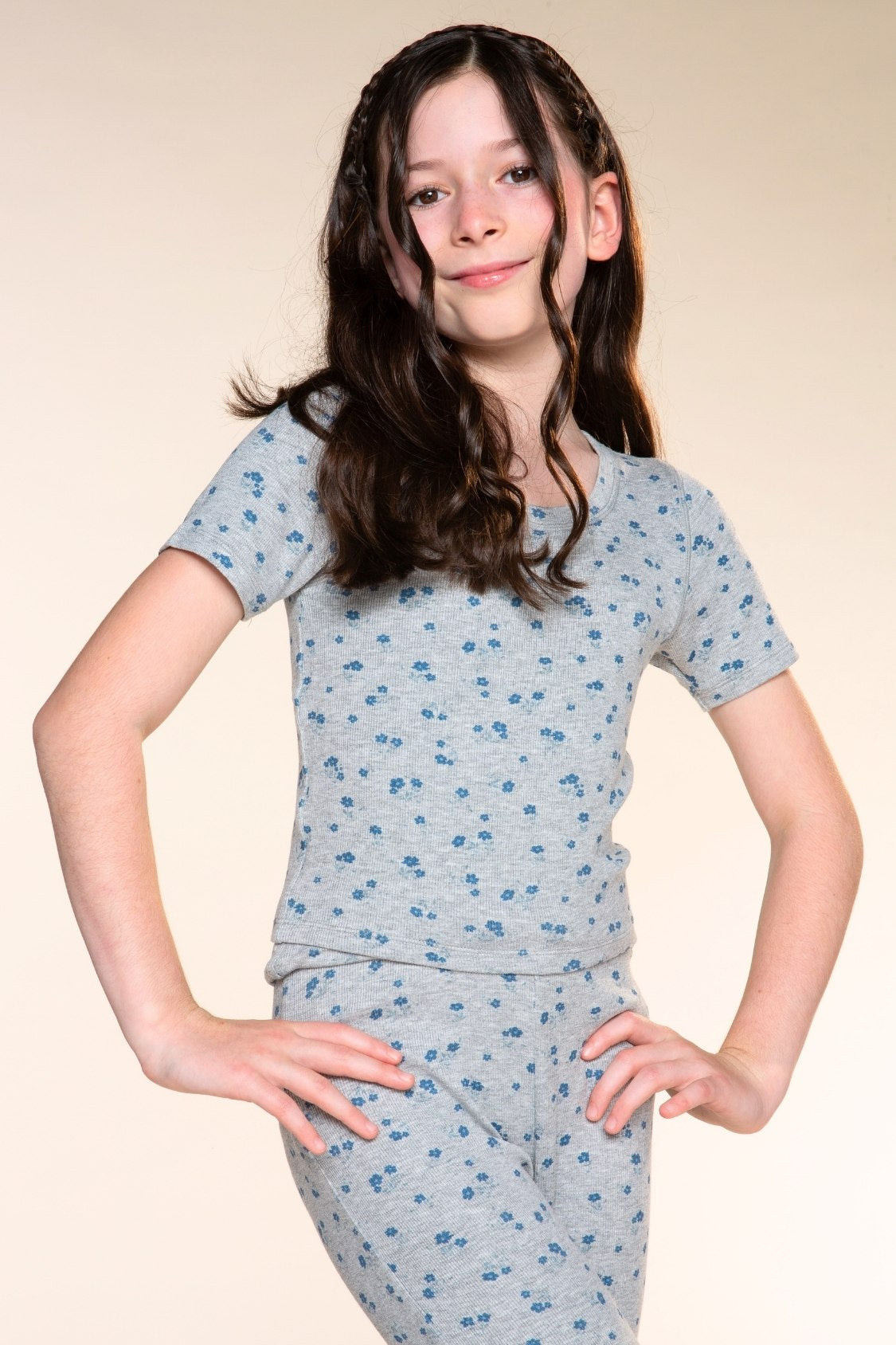 Ultra-Soft Ribbed Fitted Tee - H Grey Navy Floral - NEW!