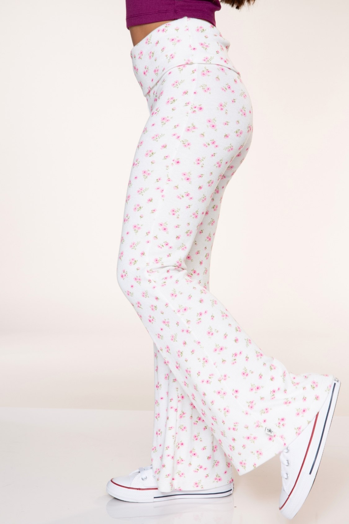 Foldover Rib Flare Legging - H Grey Navy Floral - NEW!