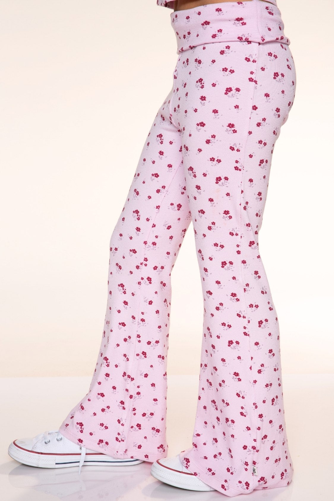 Foldover Rib Flare Legging - H Grey Navy Floral - NEW!
