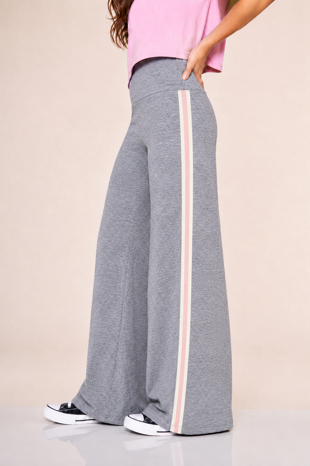 Simply Soft Luxe Wide Leg Pant - Steel Pink White Stripe - NEW!