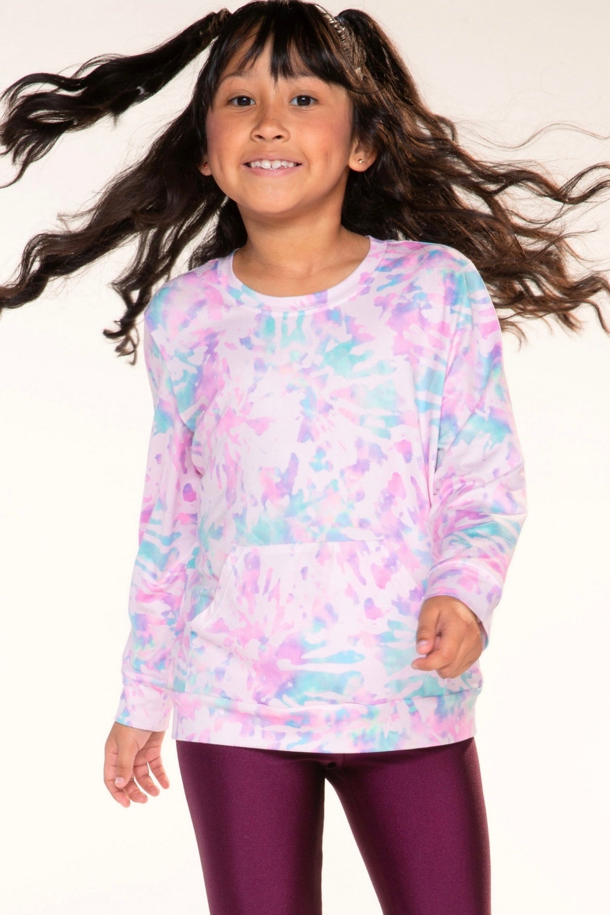 Simply Soft Kanga Pocket Crew Top - Lilac Chambray Tie Dye - NEW!
