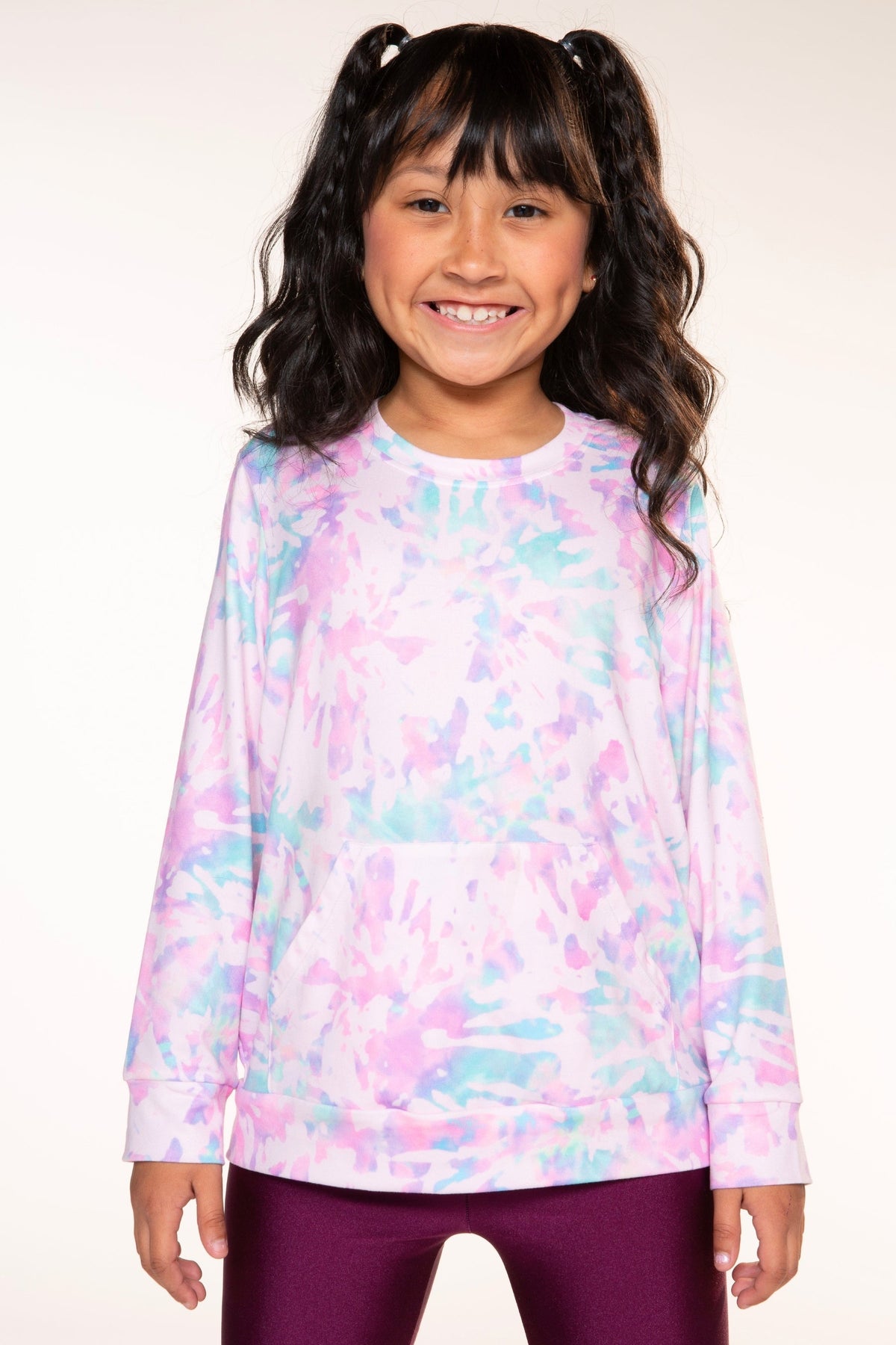 Simply Soft Kanga Pocket Crew Top - Lilac Chambray Tie Dye - NEW!