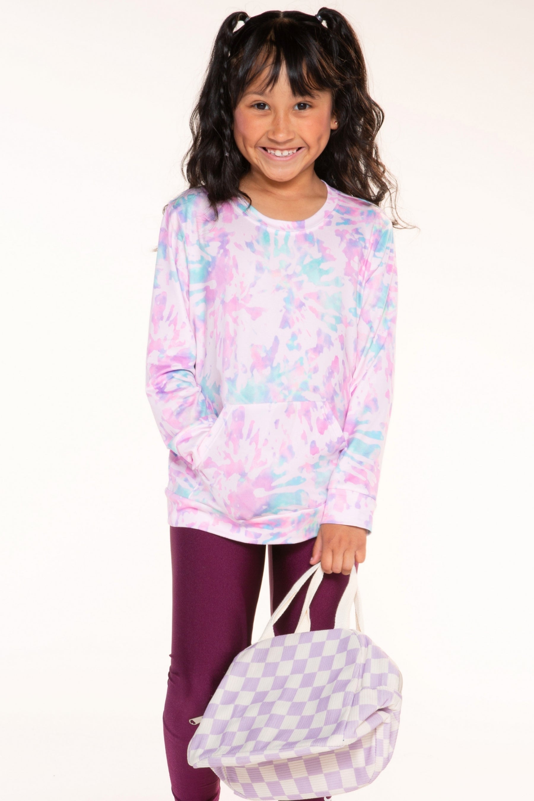 Simply Soft Kanga Pocket Crew Top - Lilac Chambray Tie Dye - NEW!