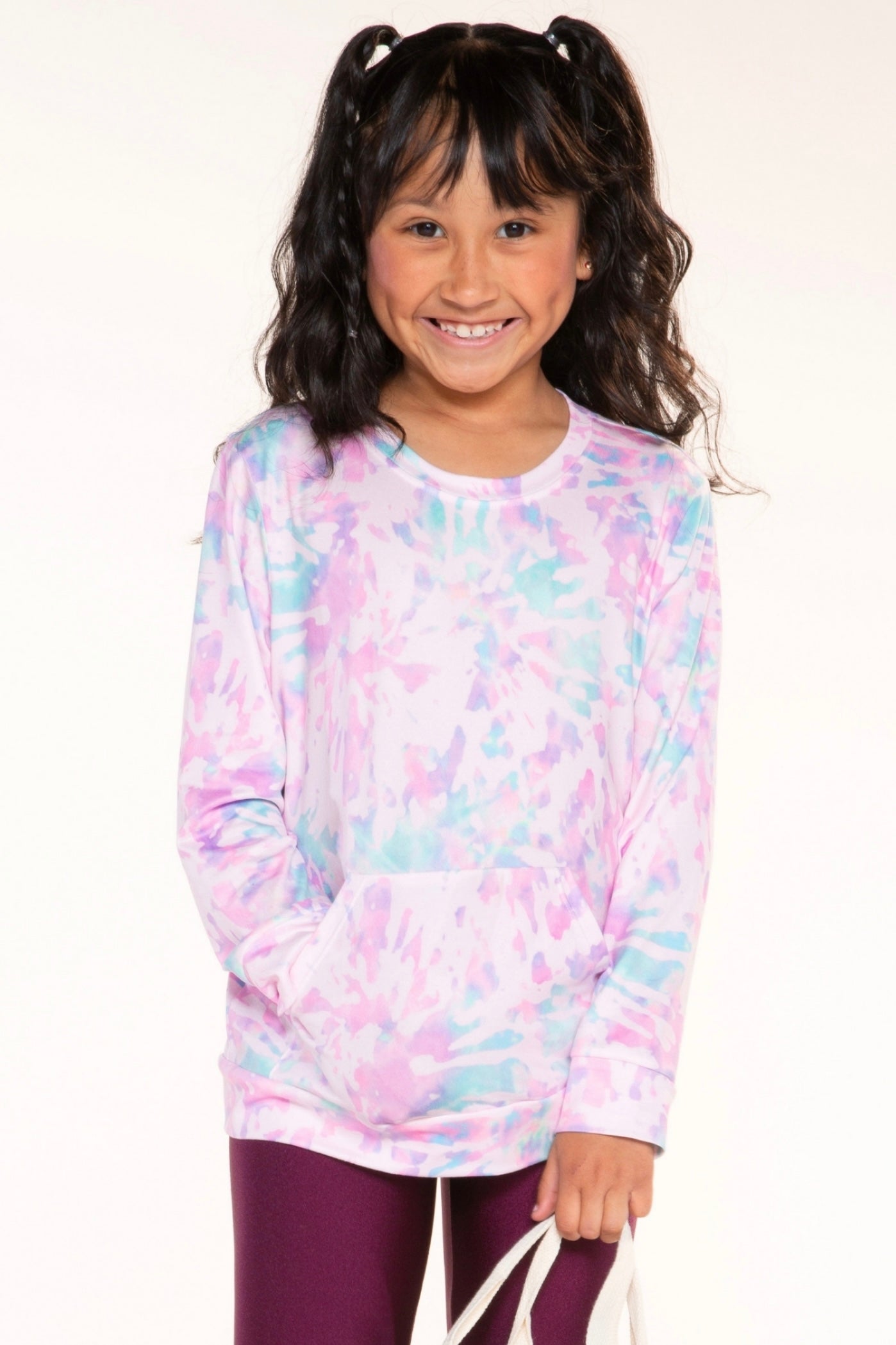 Simply Soft Kanga Pocket Crew Top - Lilac Chambray Tie Dye - NEW!