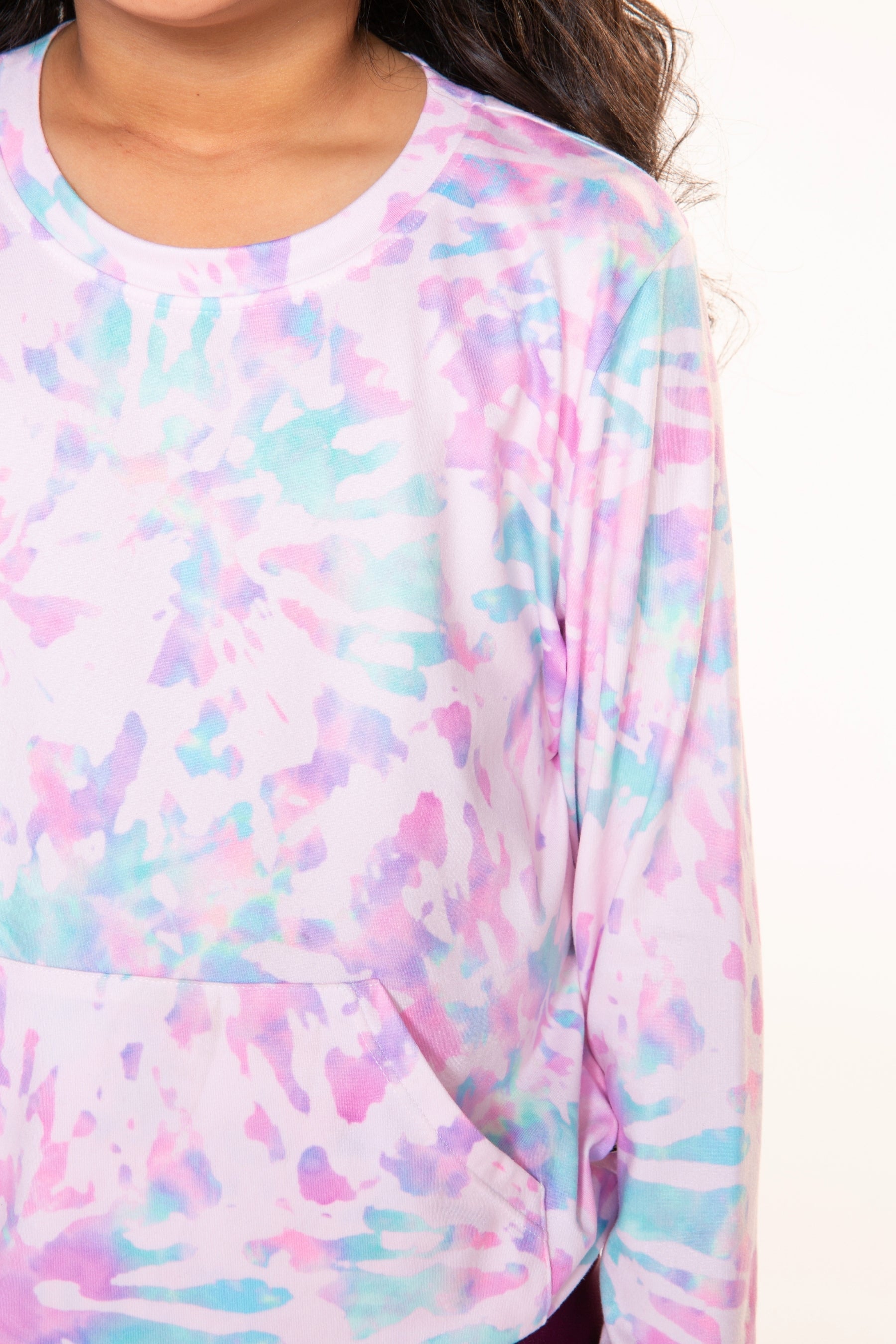 Simply Soft Kanga Pocket Crew Top - Lilac Chambray Tie Dye - NEW!