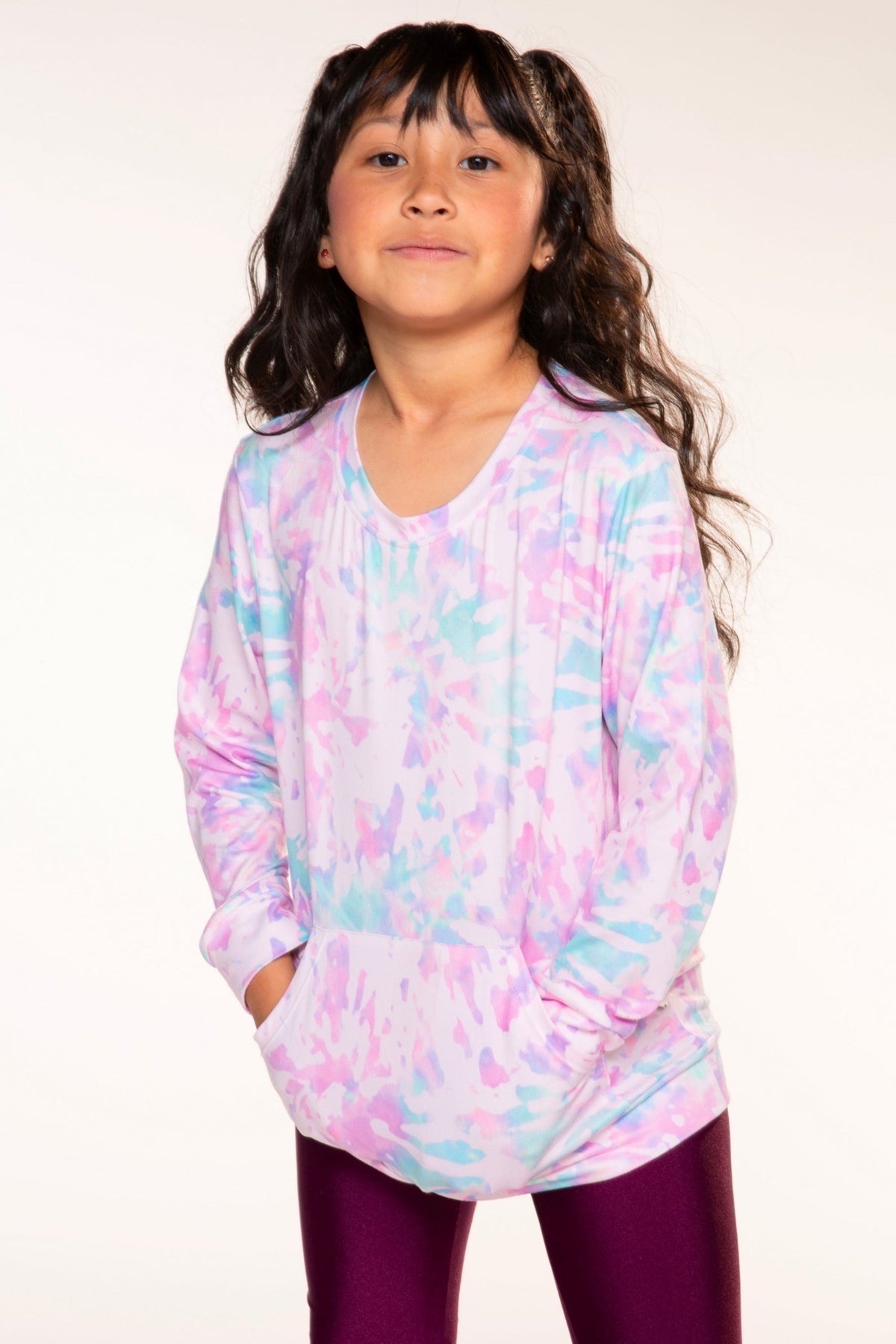 Simply Soft Kanga Pocket Crew Top - Lilac Chambray Tie Dye - NEW!