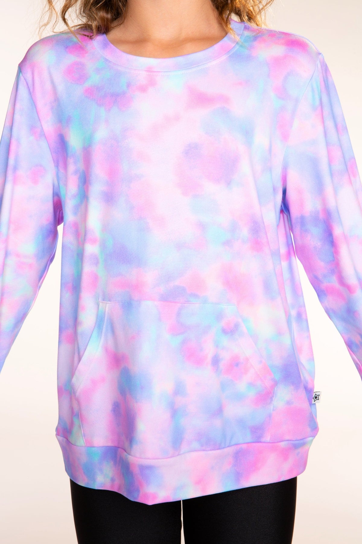 Simply Soft Kanga Pocket Crew Top - Lilac Chambray Tie Dye - NEW!