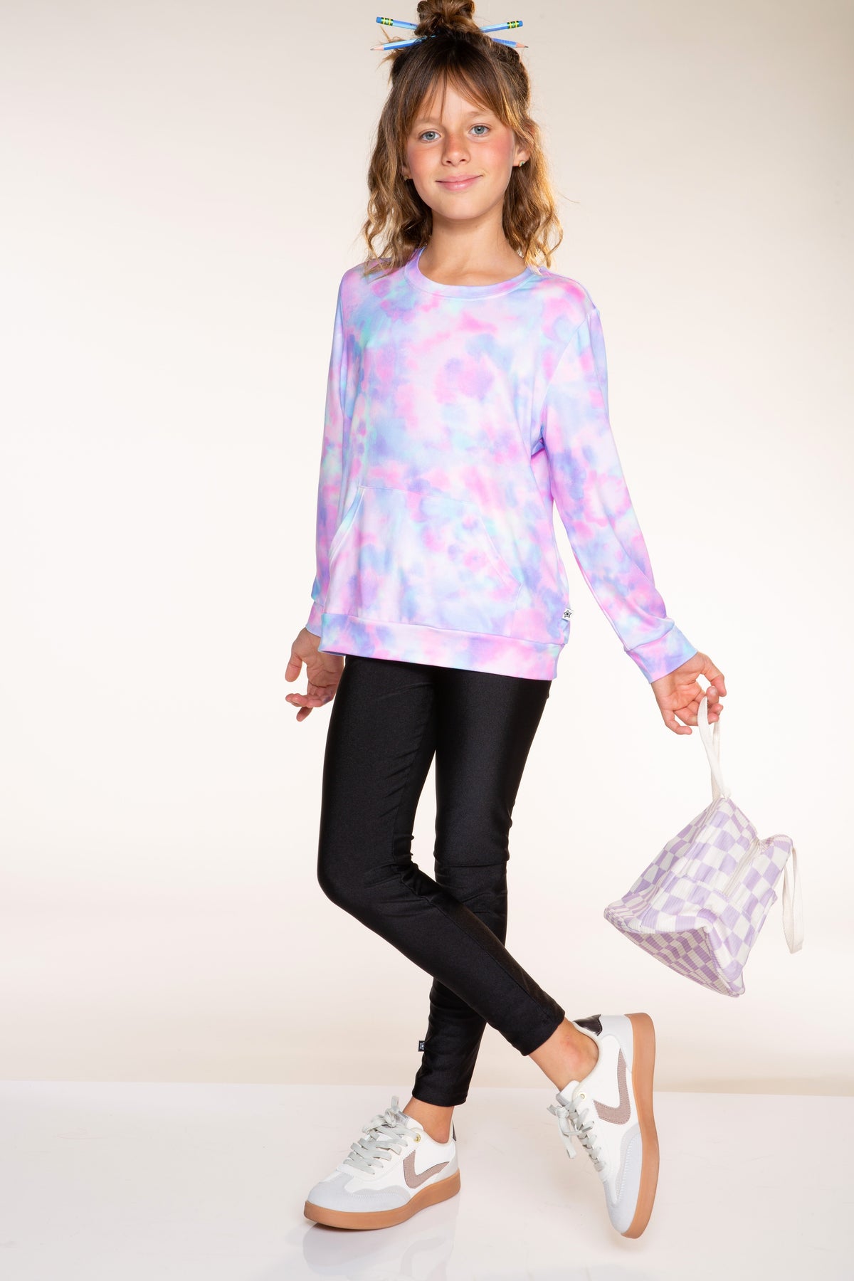 Simply Soft Kanga Pocket Crew Top - Lilac Chambray Tie Dye - NEW!