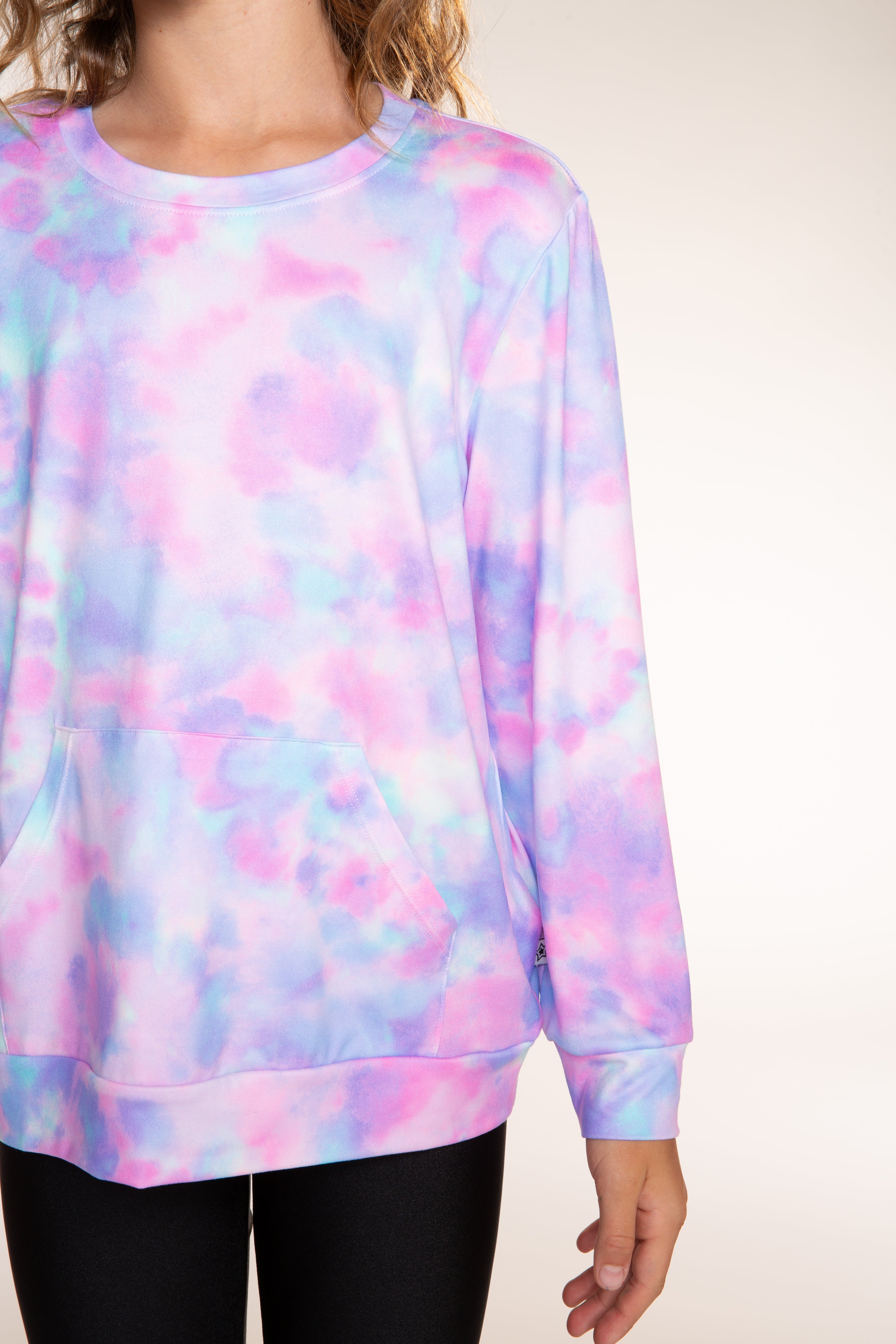 Simply Soft Kanga Pocket Crew Top - Lilac Chambray Tie Dye - NEW!