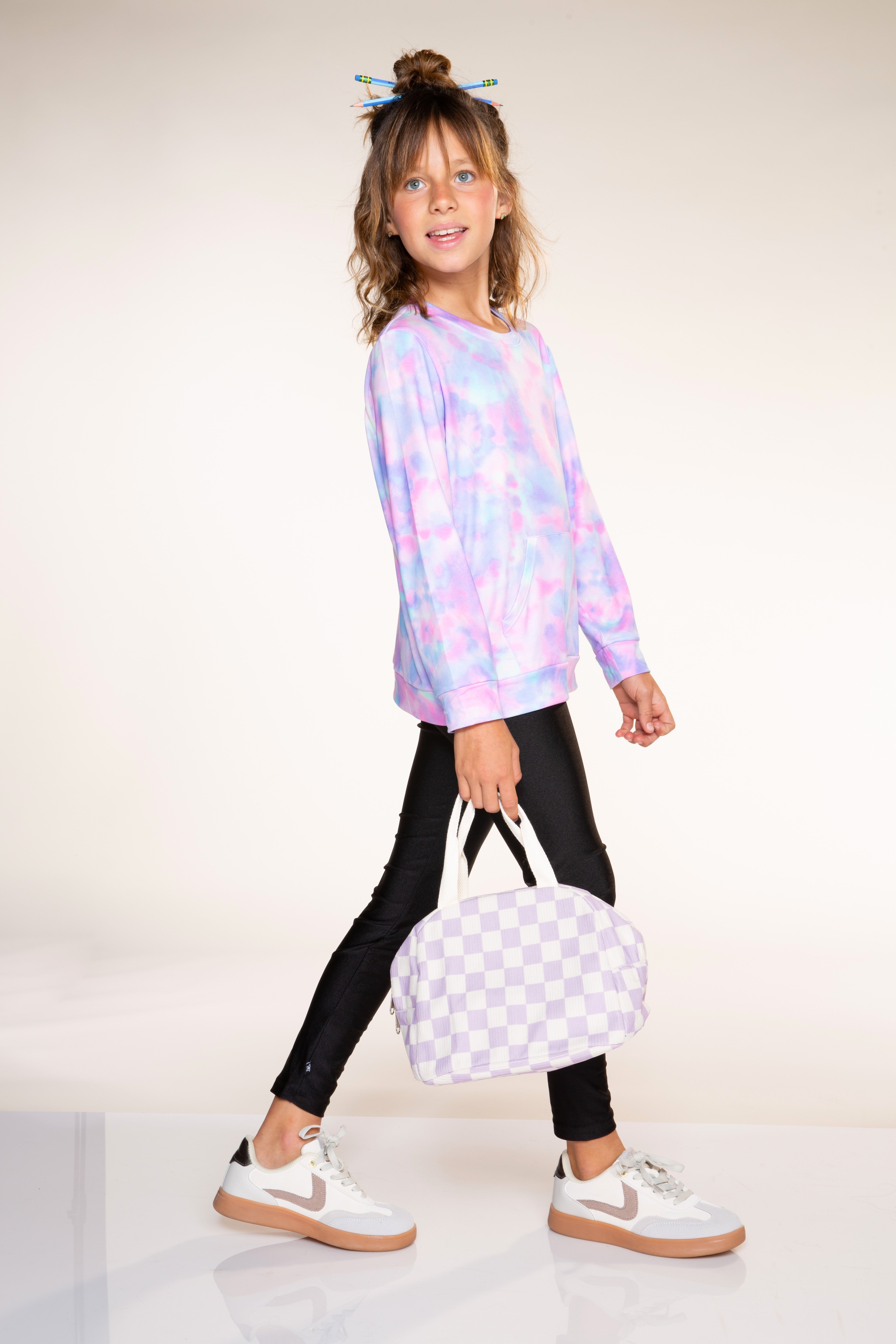 Simply Soft Kanga Pocket Crew Top - Lilac Chambray Tie Dye - NEW!