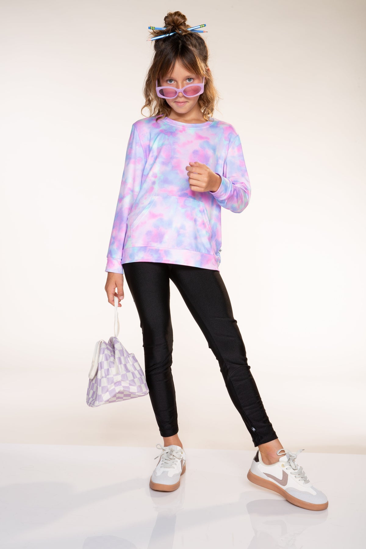 Simply Soft Kanga Pocket Crew Top - Lilac Chambray Tie Dye - NEW!