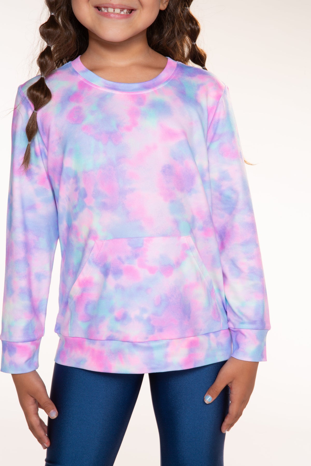 Simply Soft Kanga Pocket Crew Top - Lilac Chambray Tie Dye - NEW!