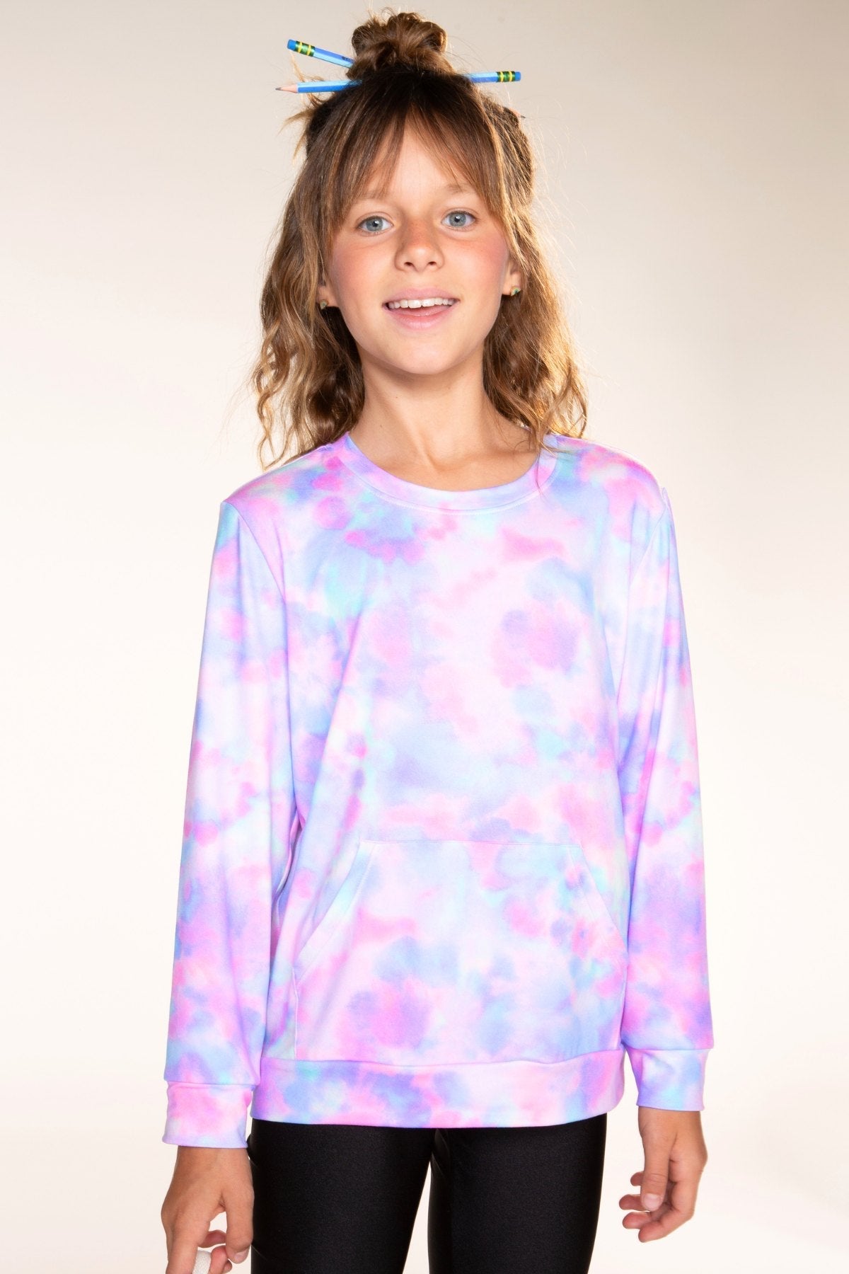Simply Soft Kanga Pocket Crew Top - Lilac Chambray Tie Dye - NEW!