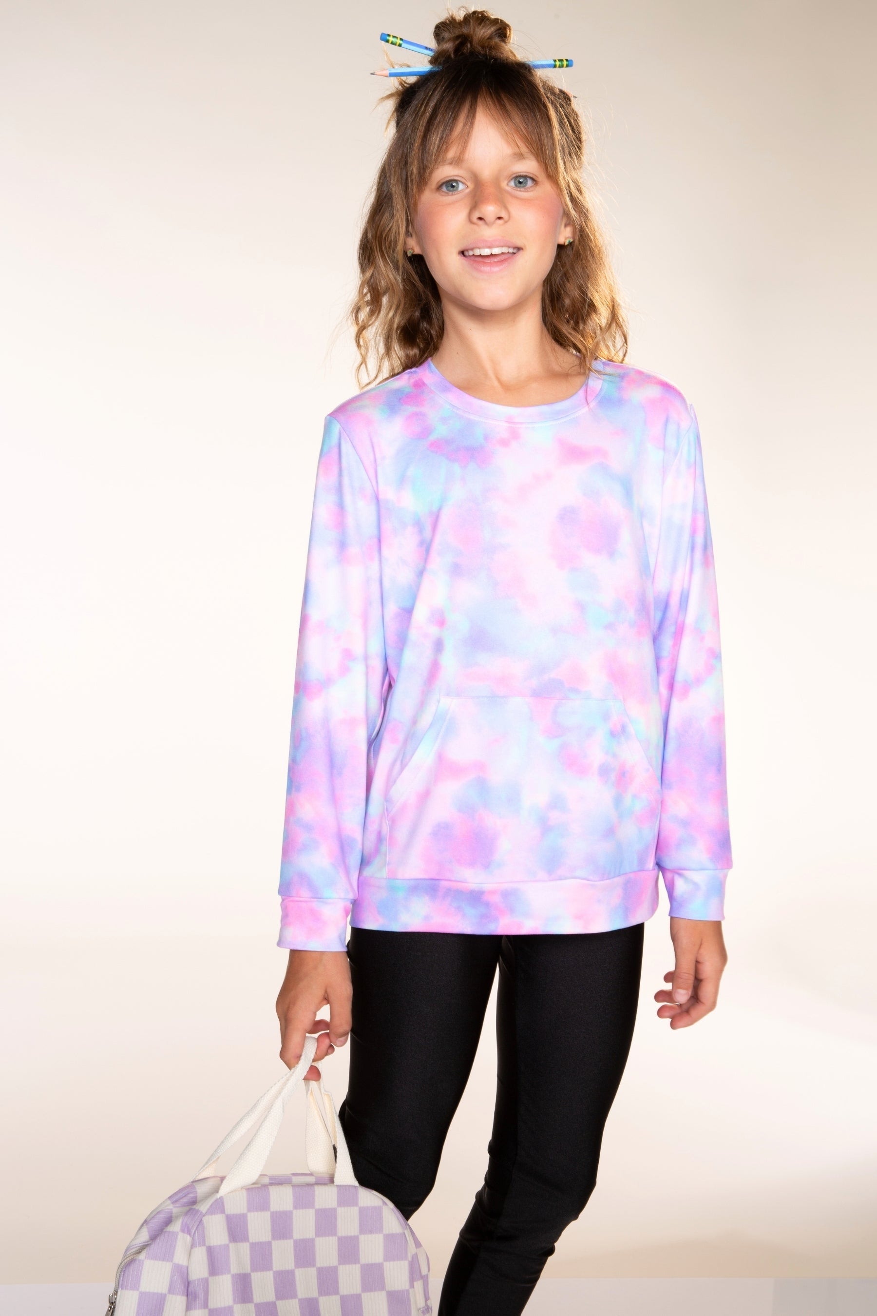 Simply Soft Kanga Pocket Crew Top - Lilac Chambray Tie Dye - NEW!