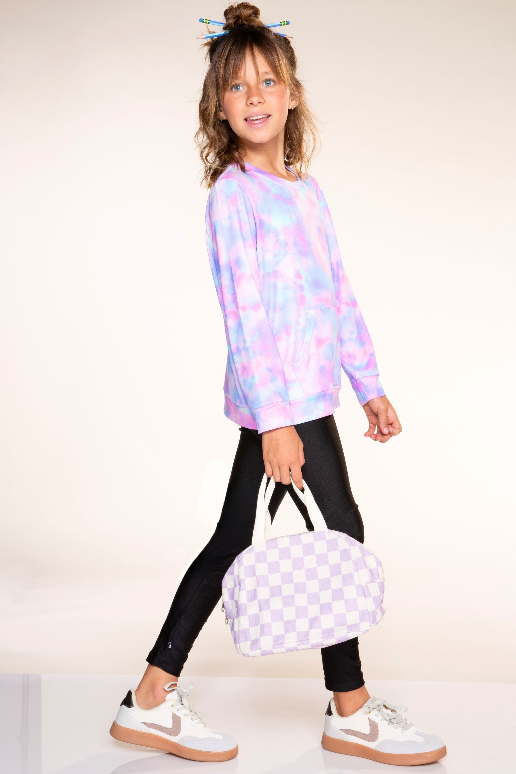 Simply Soft Kanga Pocket Crew Top - Lilac Chambray Tie Dye - NEW!